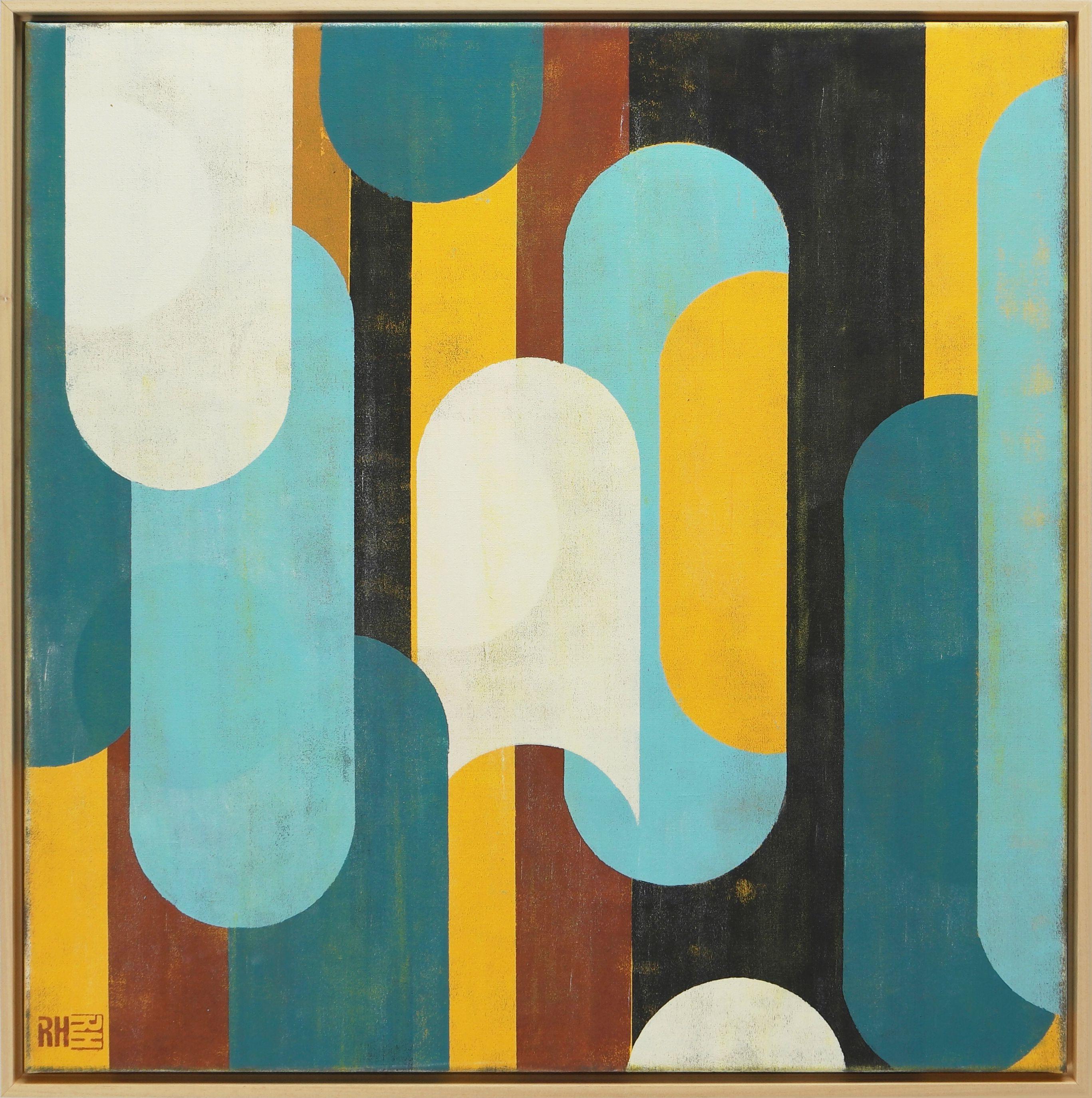 Abstract Painting di Ronald Hunter - Traffico giallo arrugginito - Telaio incl, Quadro, Acrilico su tela