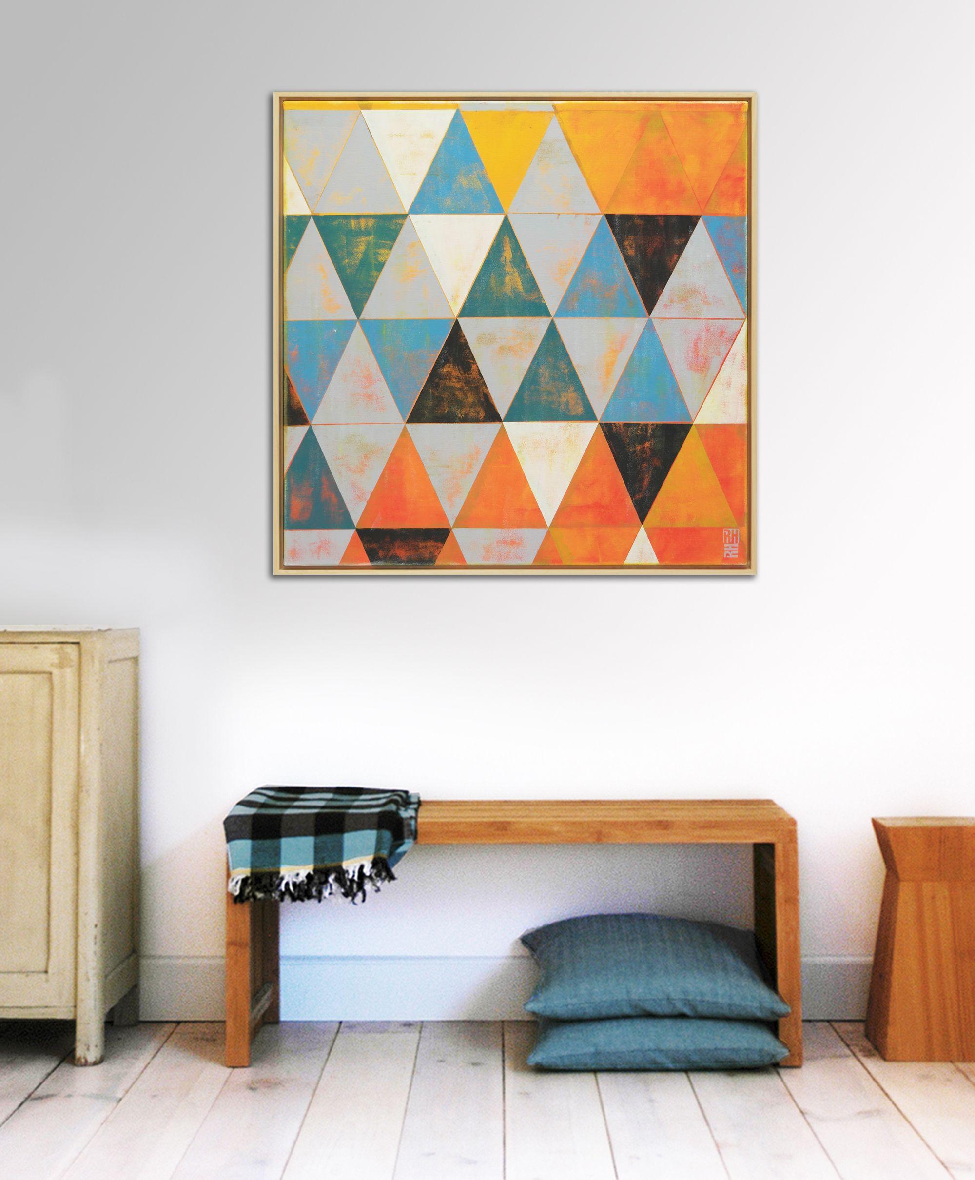 Triangolo del traffico in giallo - Incl. cornice, Pittura, Acrilico su tela - Painting di Ronald Hunter