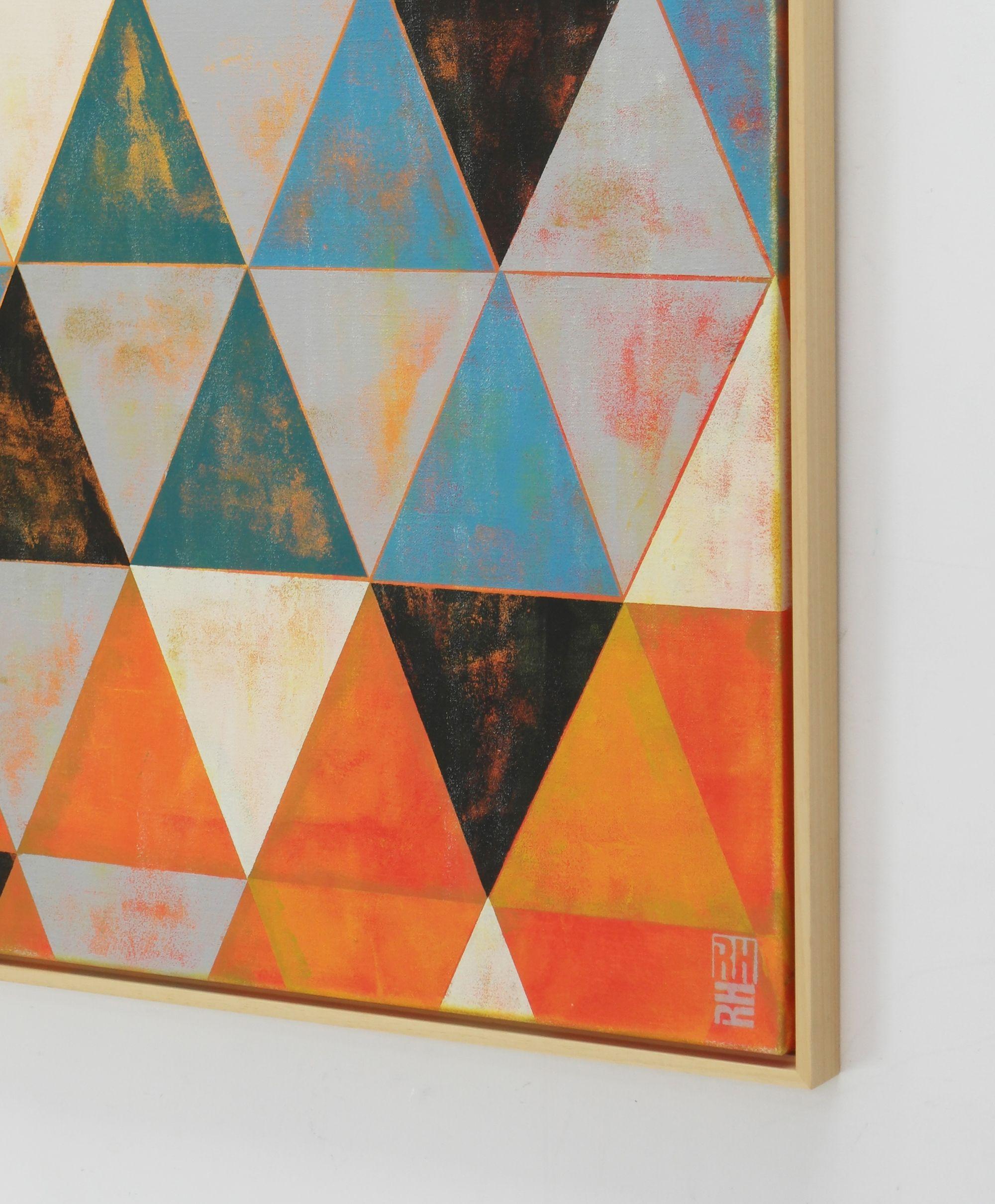 Triangolo del traffico in giallo - Incl. cornice, Pittura, Acrilico su tela - Abstract Painting Beige di Ronald Hunter