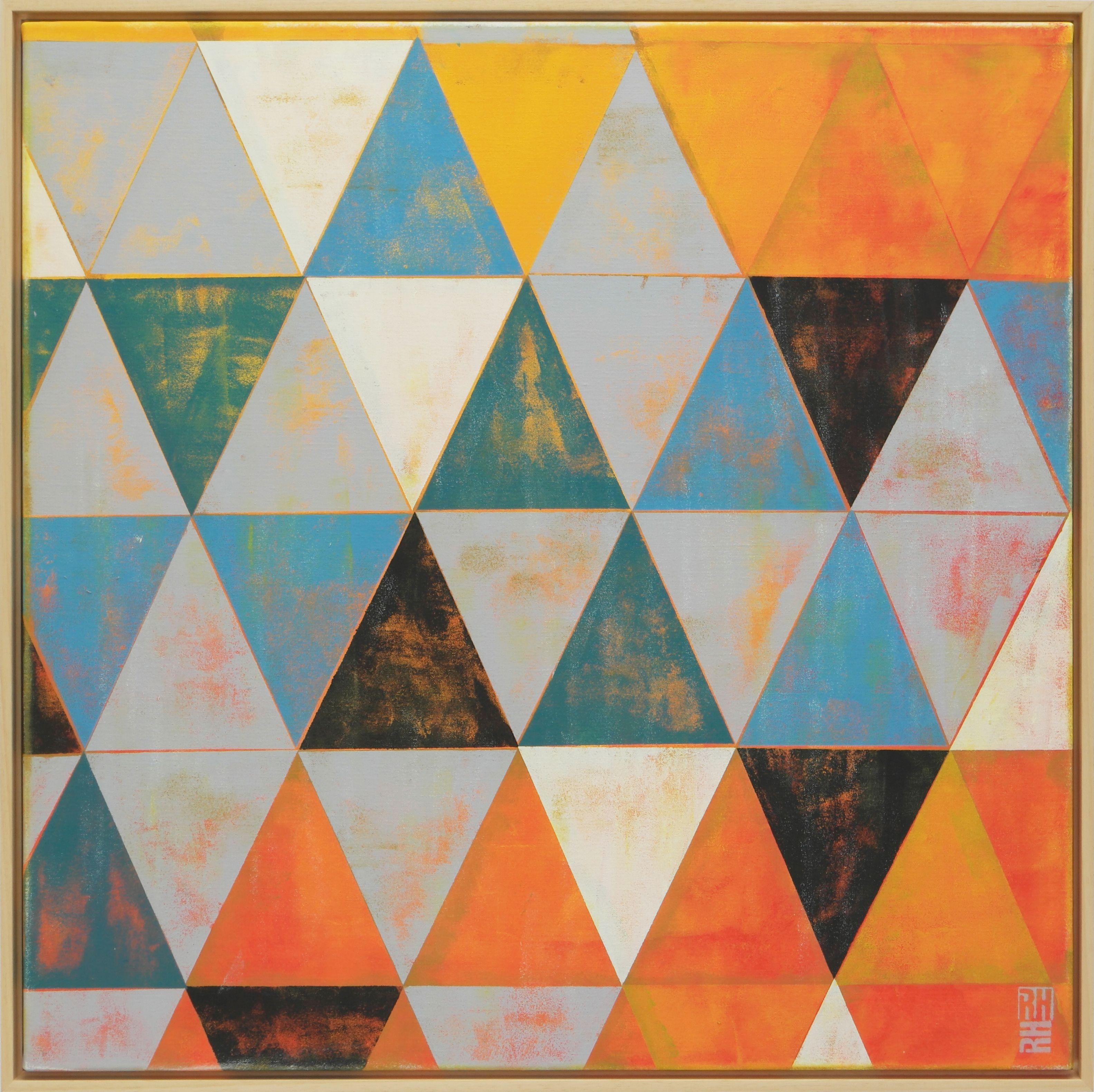 Abstract Painting di Ronald Hunter - Triangolo del traffico in giallo - Incl. cornice, Pittura, Acrilico su tela