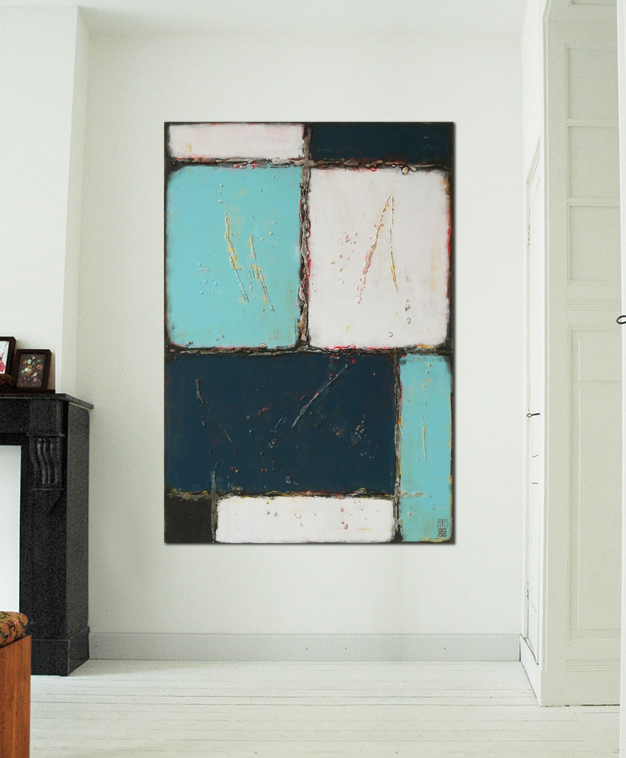 Turquoise Lots, Painting, Acrylic on Canvas - Black Abstract Painting by Ronald Hunter