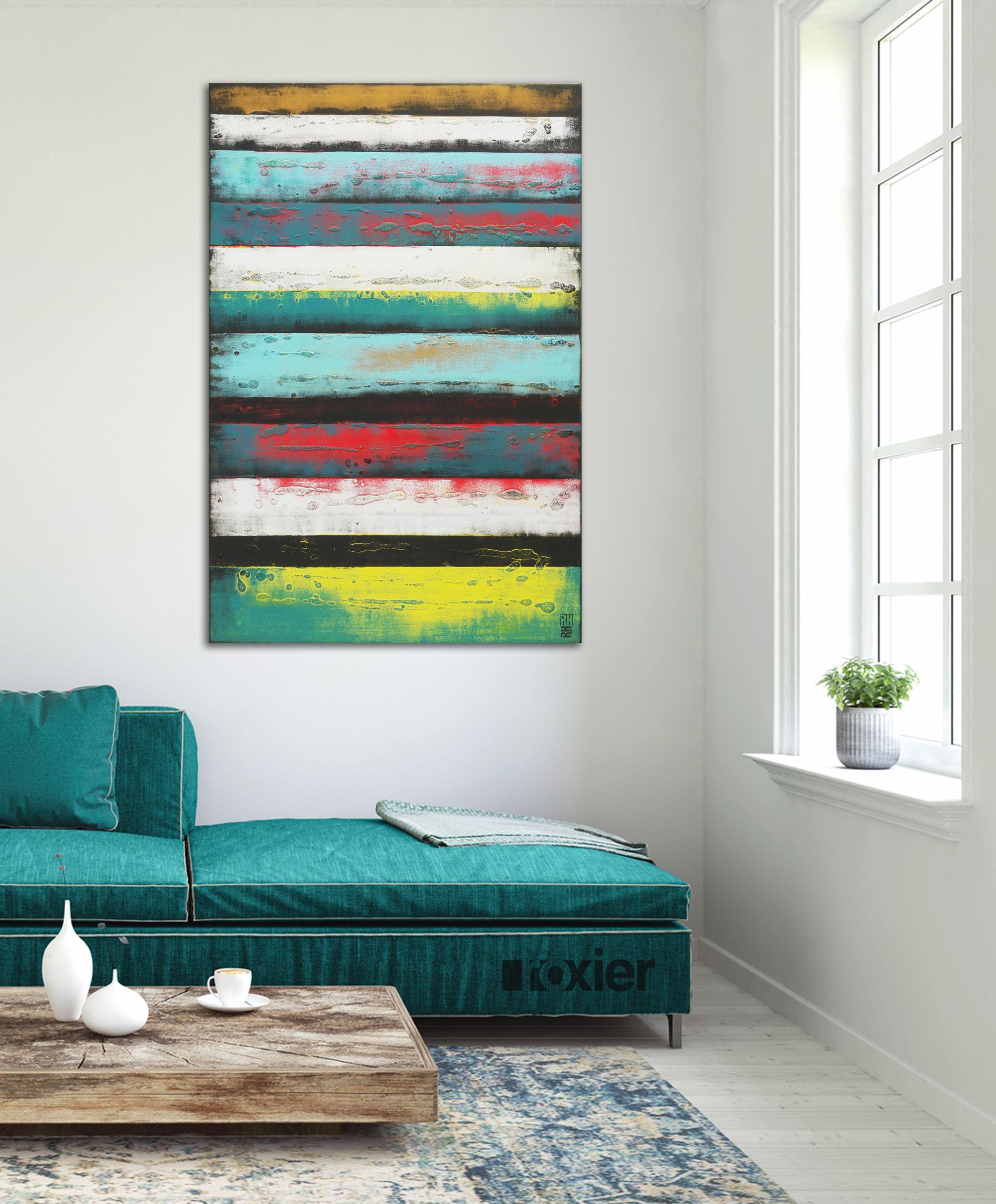 Pannelli verticali turchesi, Pittura, Acrilico su tela - Painting di Ronald Hunter