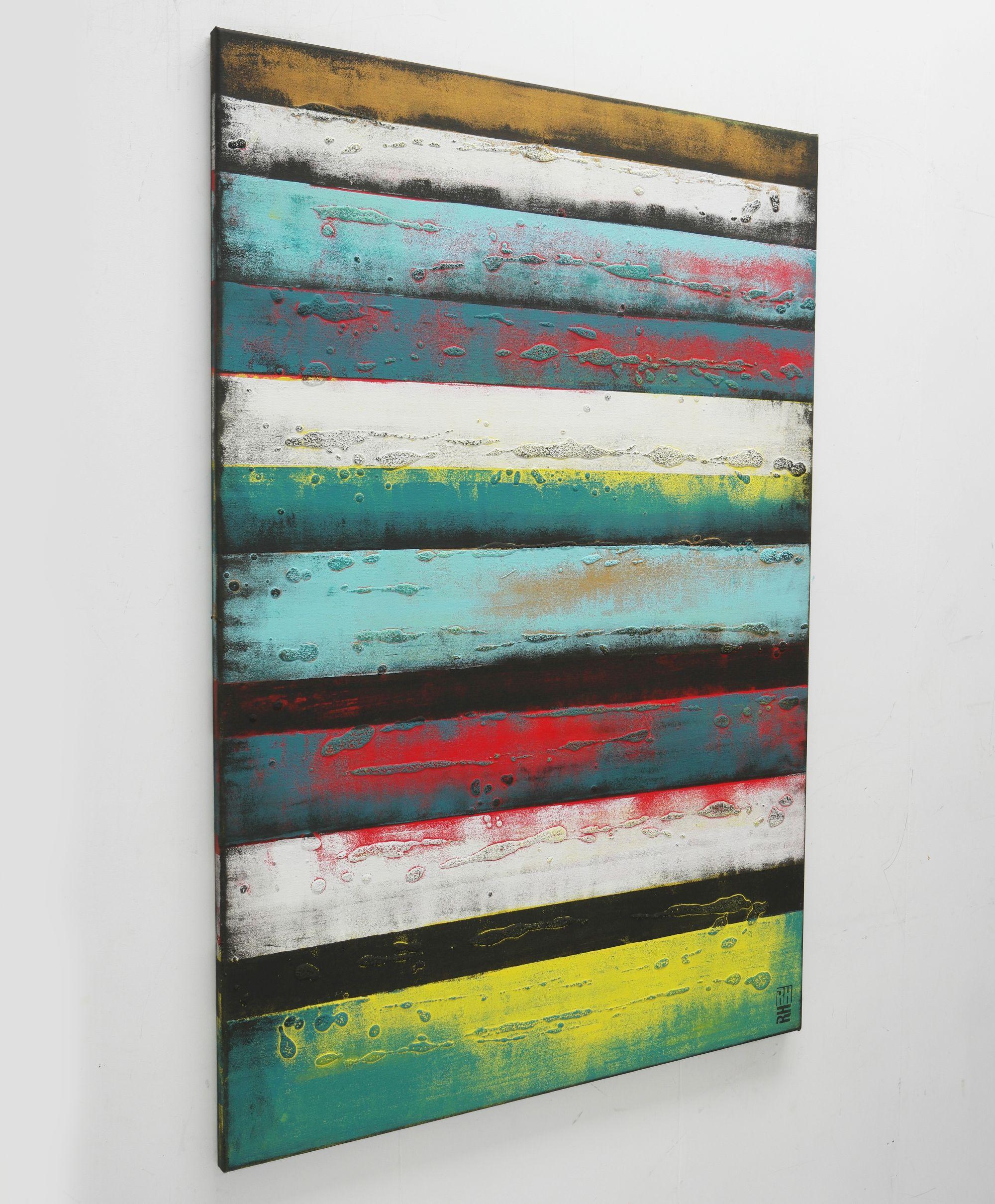 Pannelli verticali turchesi, Pittura, Acrilico su tela - Abstract Painting Grigio di Ronald Hunter