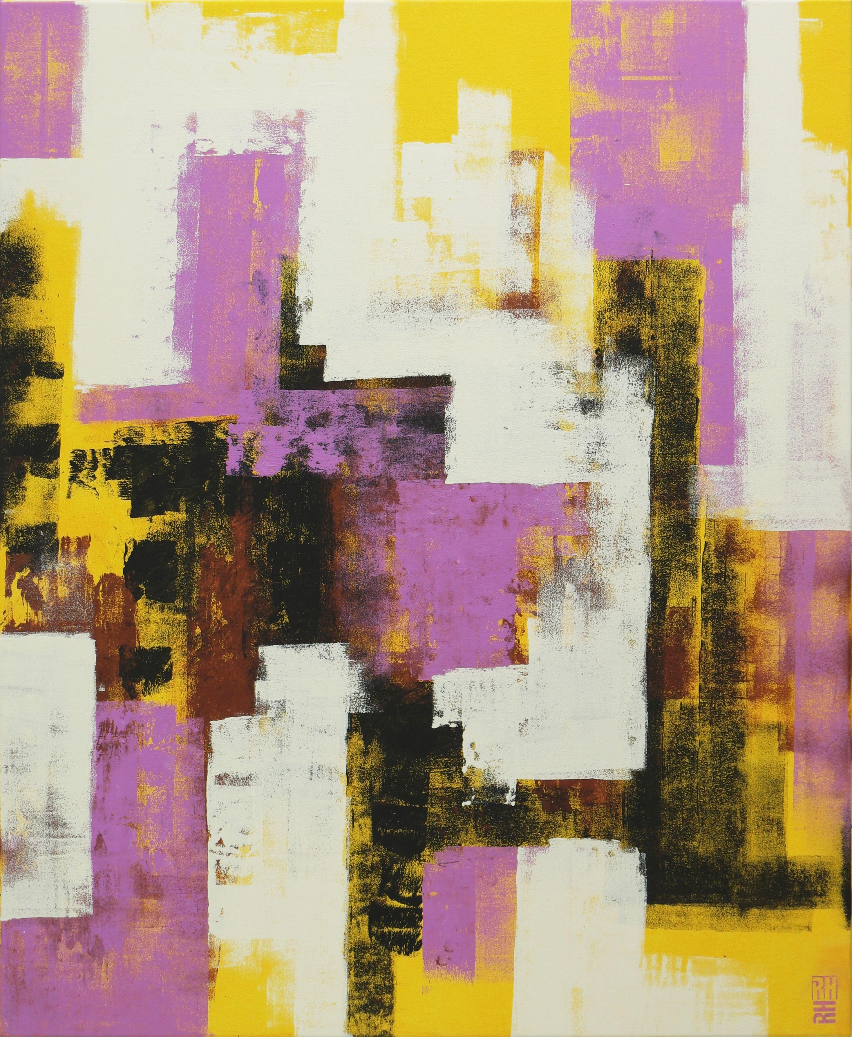 Sin título en morado y amarillo, Pintura, Acrílico sobre lienzo - Painting de Ronald Hunter