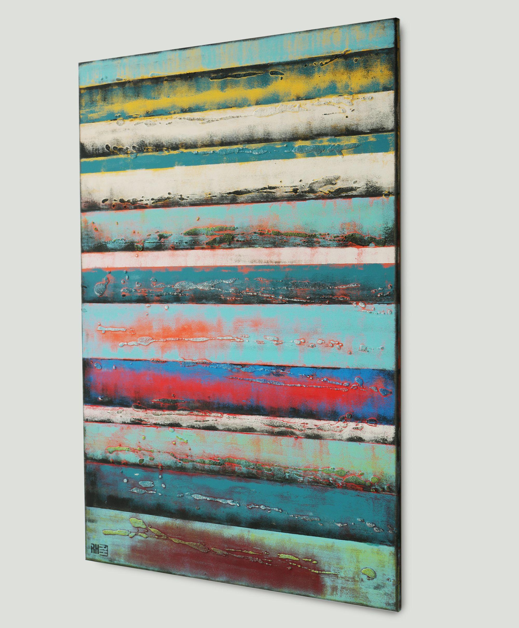 Vertical Panels in Blue & Yellow, Painting, Acrylic on Canvas - Gray Abstract Painting by Ronald Hunter