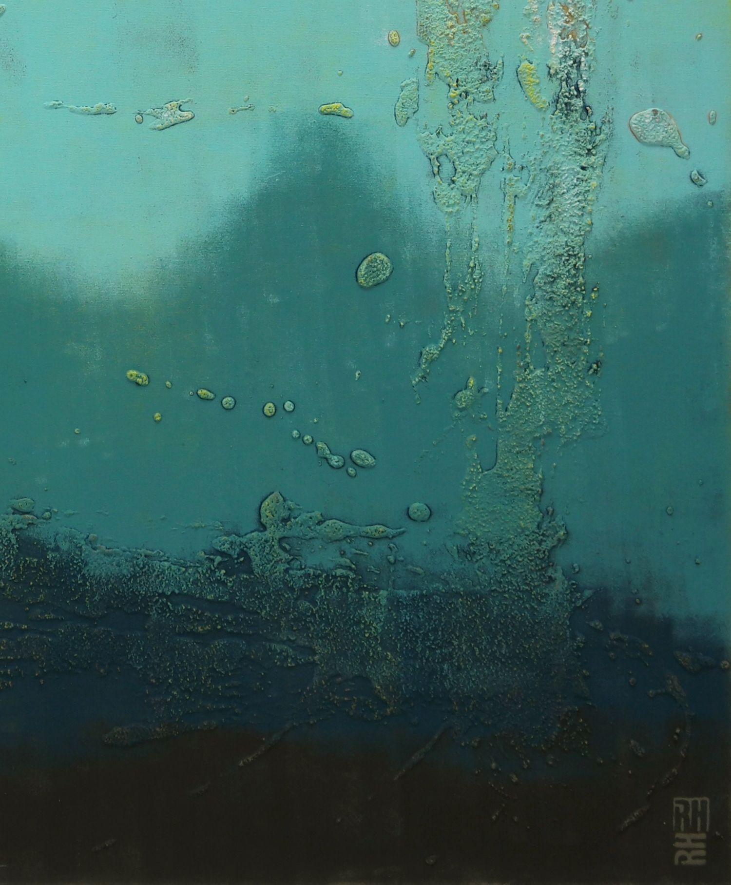 XL Plaza Oceánica, Pintura, Acrílico sobre lienzo - Abstract Painting Azul de Ronald Hunter