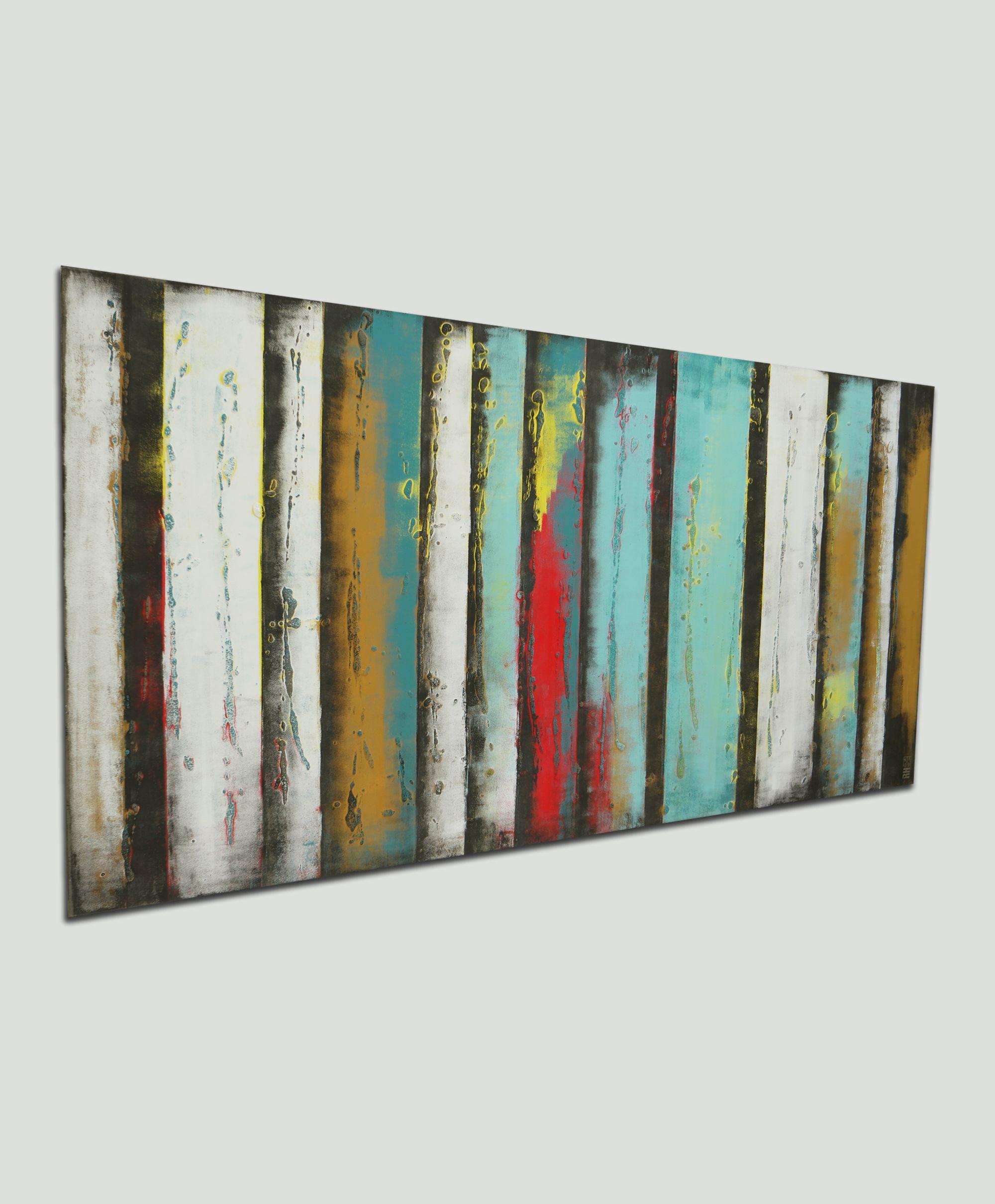 XL Turquoise Panels, Painting, Acrylic on Canvas - Gray Abstract Painting by Ronald Hunter