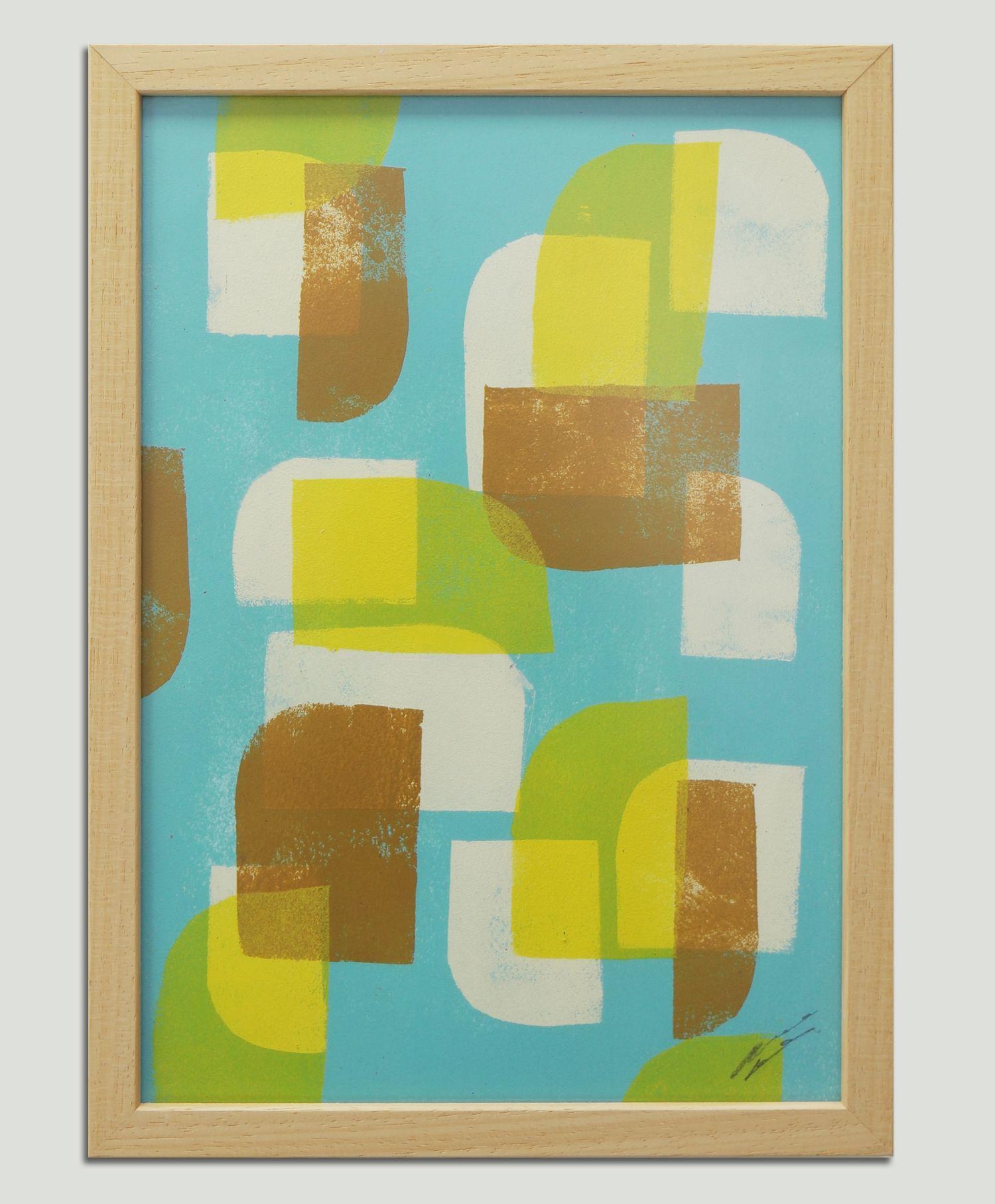 Yellow Blue Stacked- Diptych - Incl Frame, Painting, Acrylic on Paper - Gray Abstract Painting by Ronald Hunter