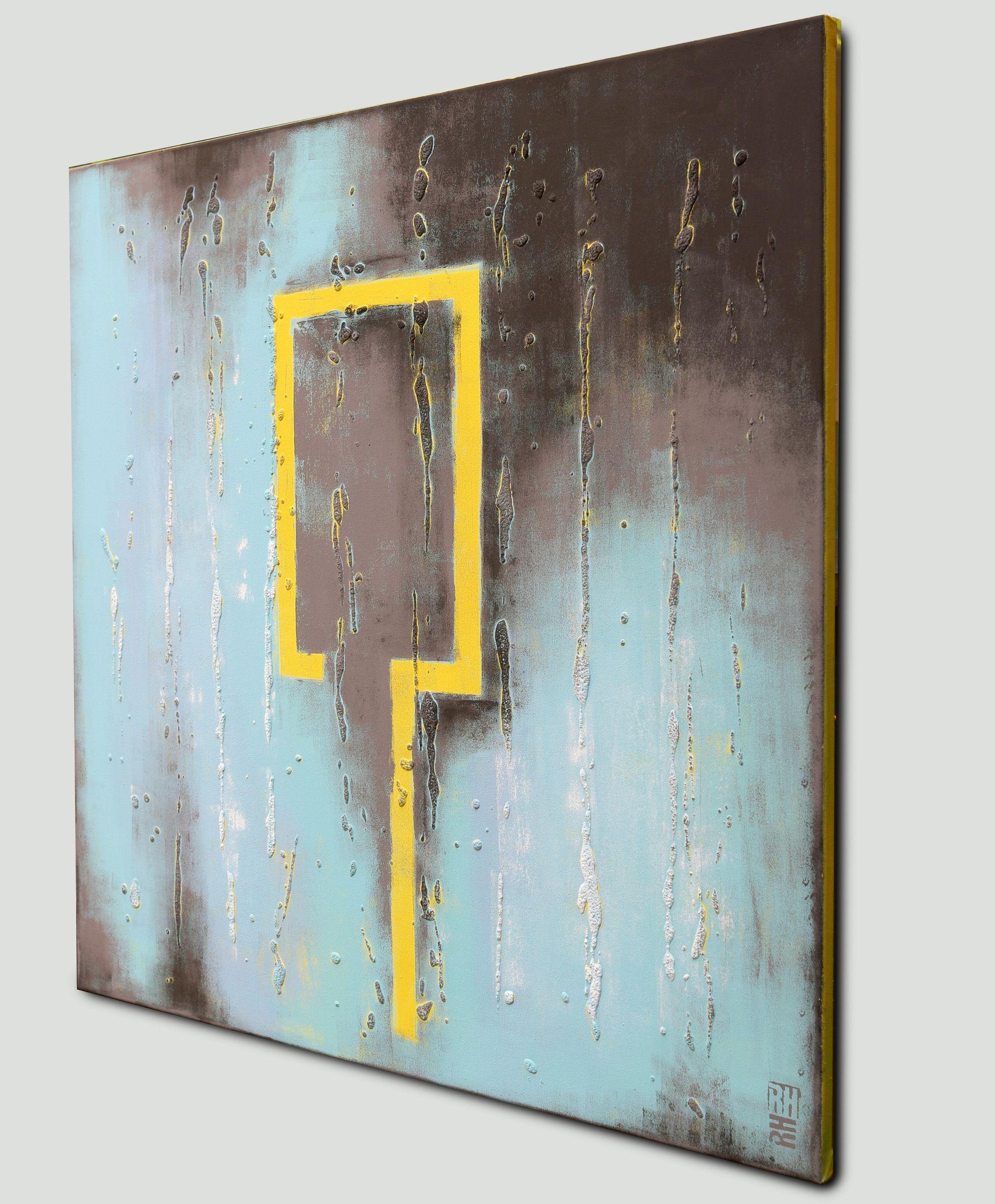 carré Yellow City 90x90, peinture, acrylique sur toile - Painting de Ronald Hunter