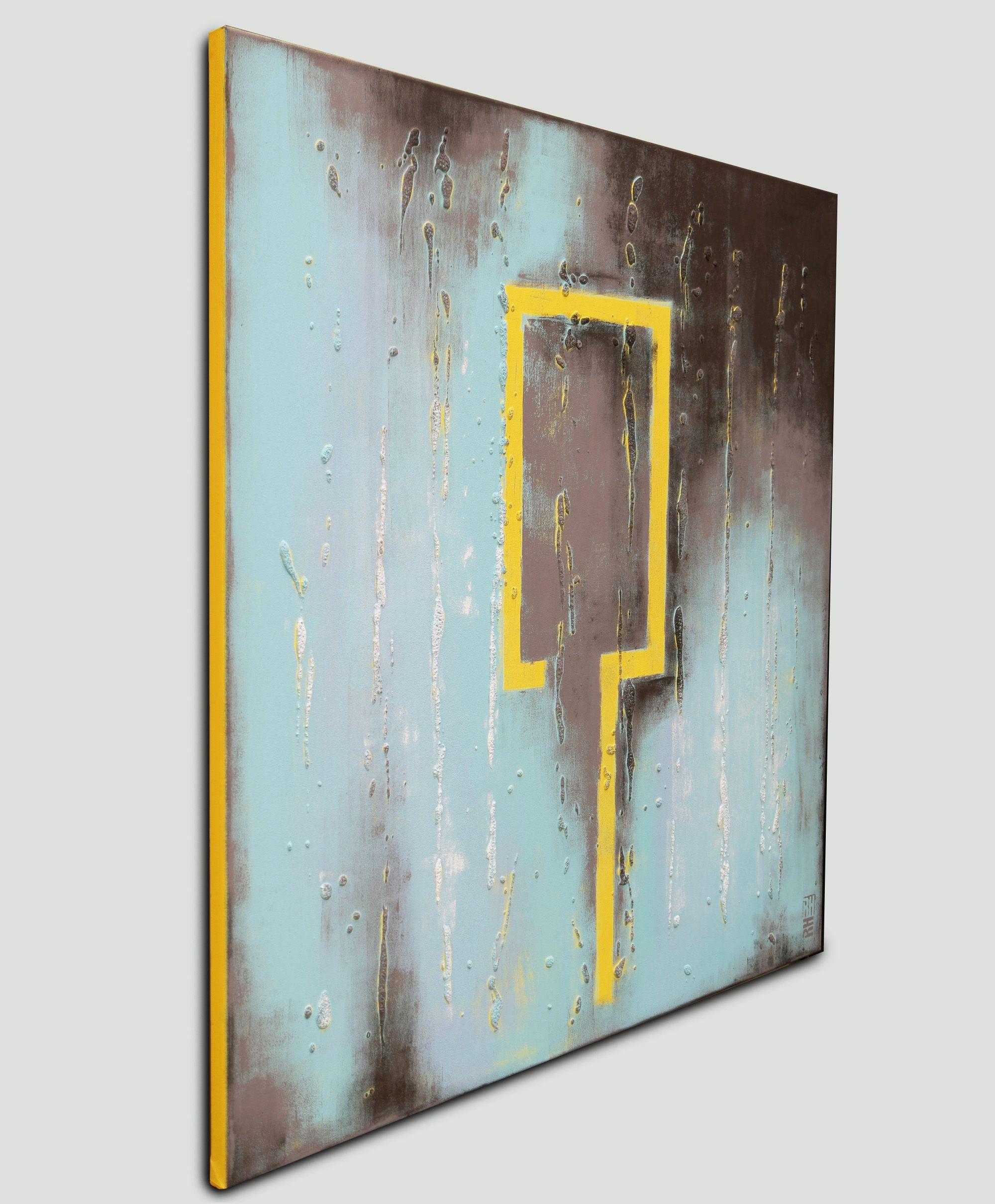 carré Yellow City 90x90, peinture, acrylique sur toile - Abstrait Painting par Ronald Hunter