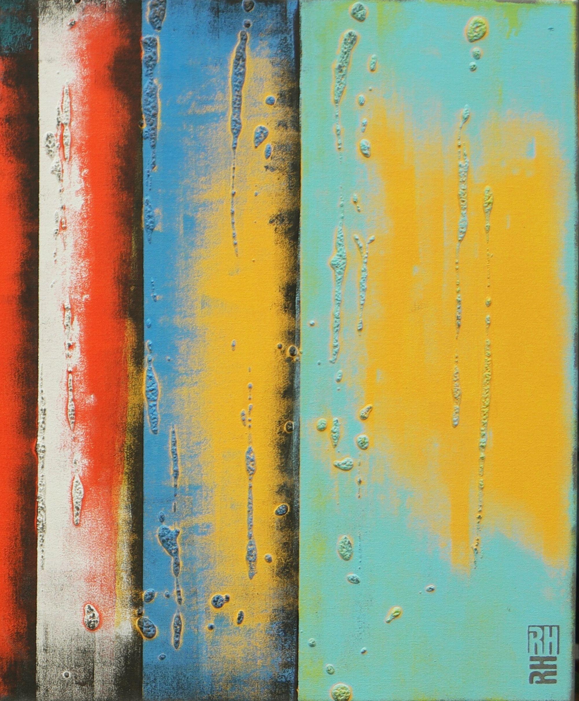 Paneles amarillos, Pintura, Acrílico sobre lienzo - Abstract Painting Gris de Ronald Hunter