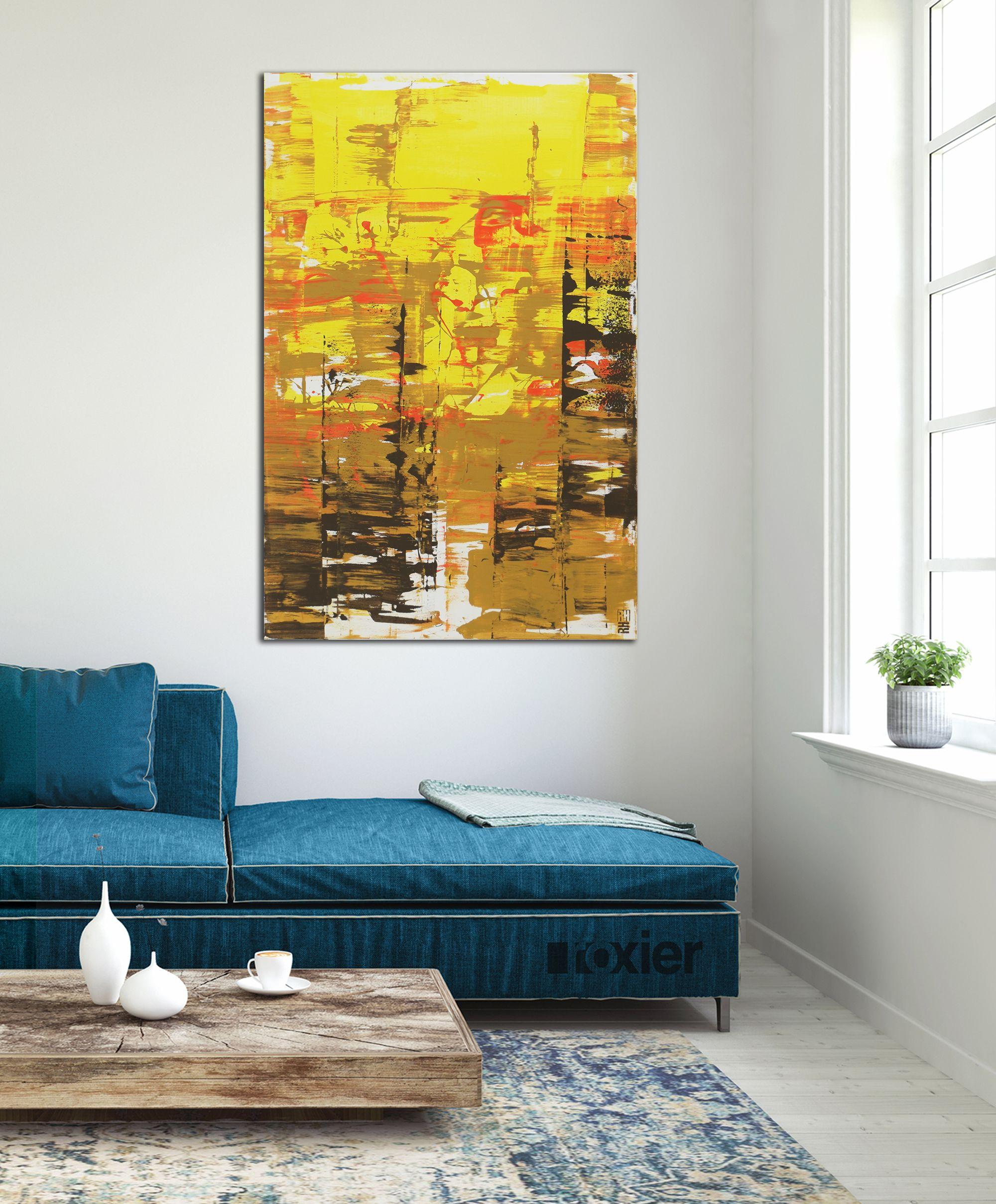 Static in Yellow & Camel, Digital on Canvas - Print by Ronald Hunter