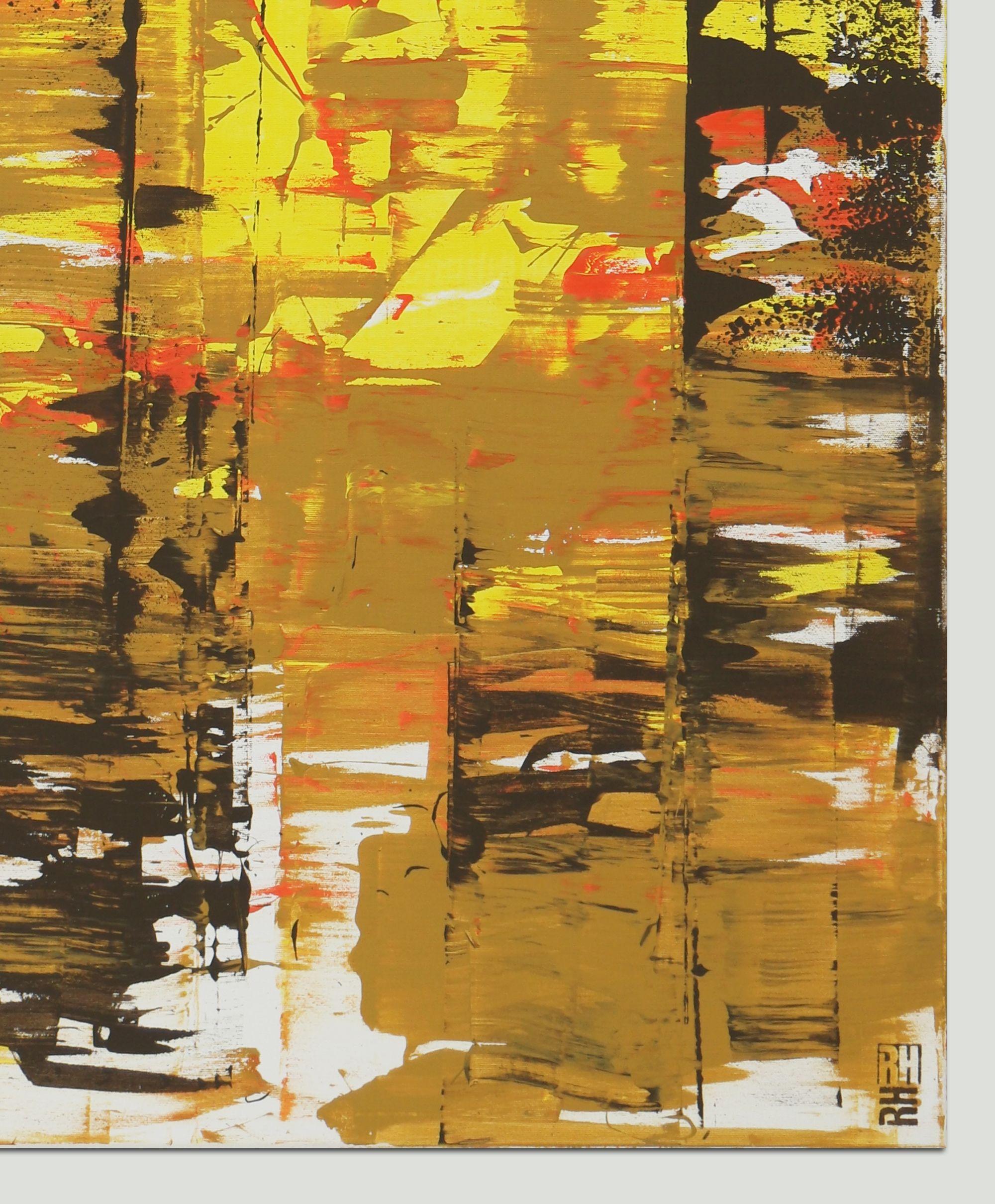 Static in Yellow & Camel, Digital on Canvas - Abstract Print by Ronald Hunter