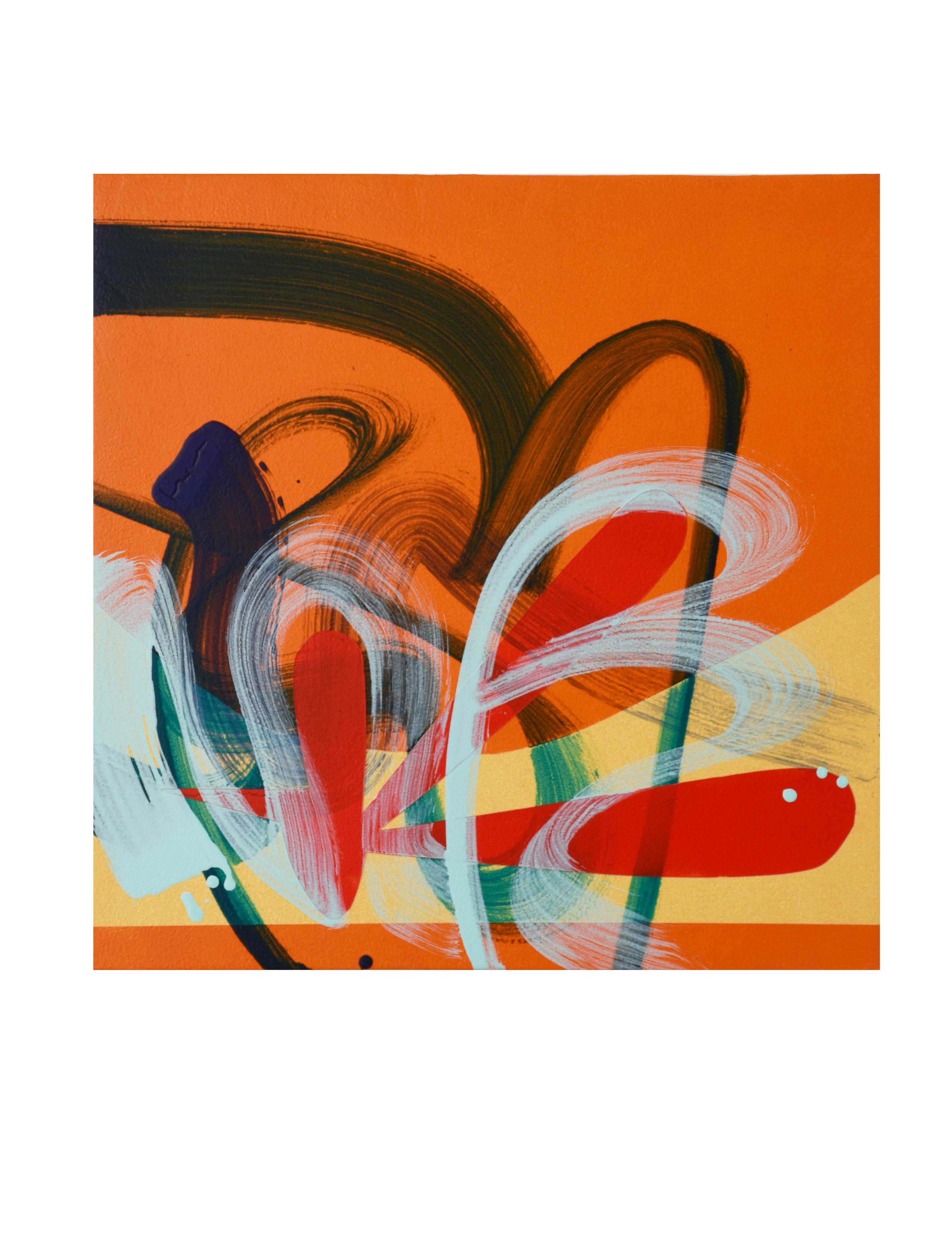 Contemporary Mixed Media Painting on Wood Panel, Acrylic Paint, Canvas Strips