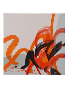 Contemporary Mixed Media Painting on Wood Panel, Acrylic Paint, Canvas Strips