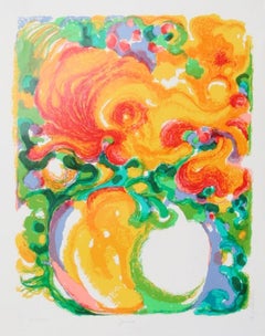 Zinnias, Signed Lithograph by Ronald Julius Christensen