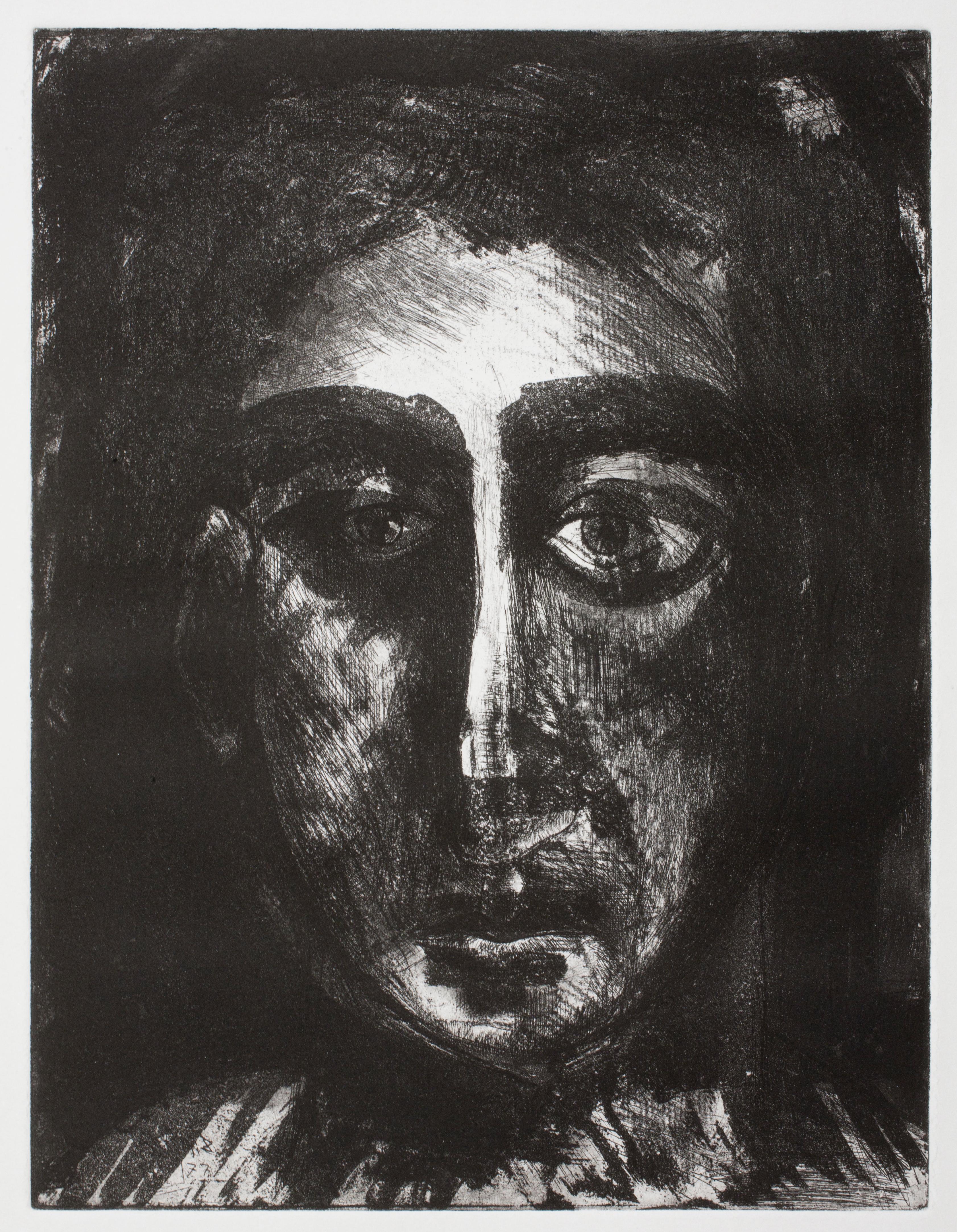 Ronald Katz Portrait Print - HEAD OF A MAN : etching