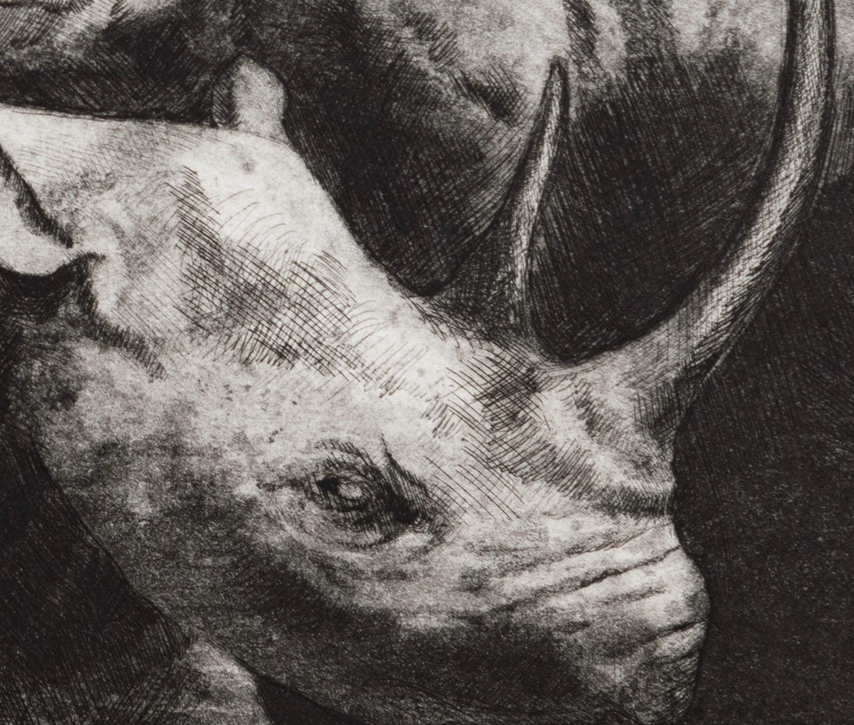 Rhino and Antelope-A : etching with wild animals - Print by Ronald Katz