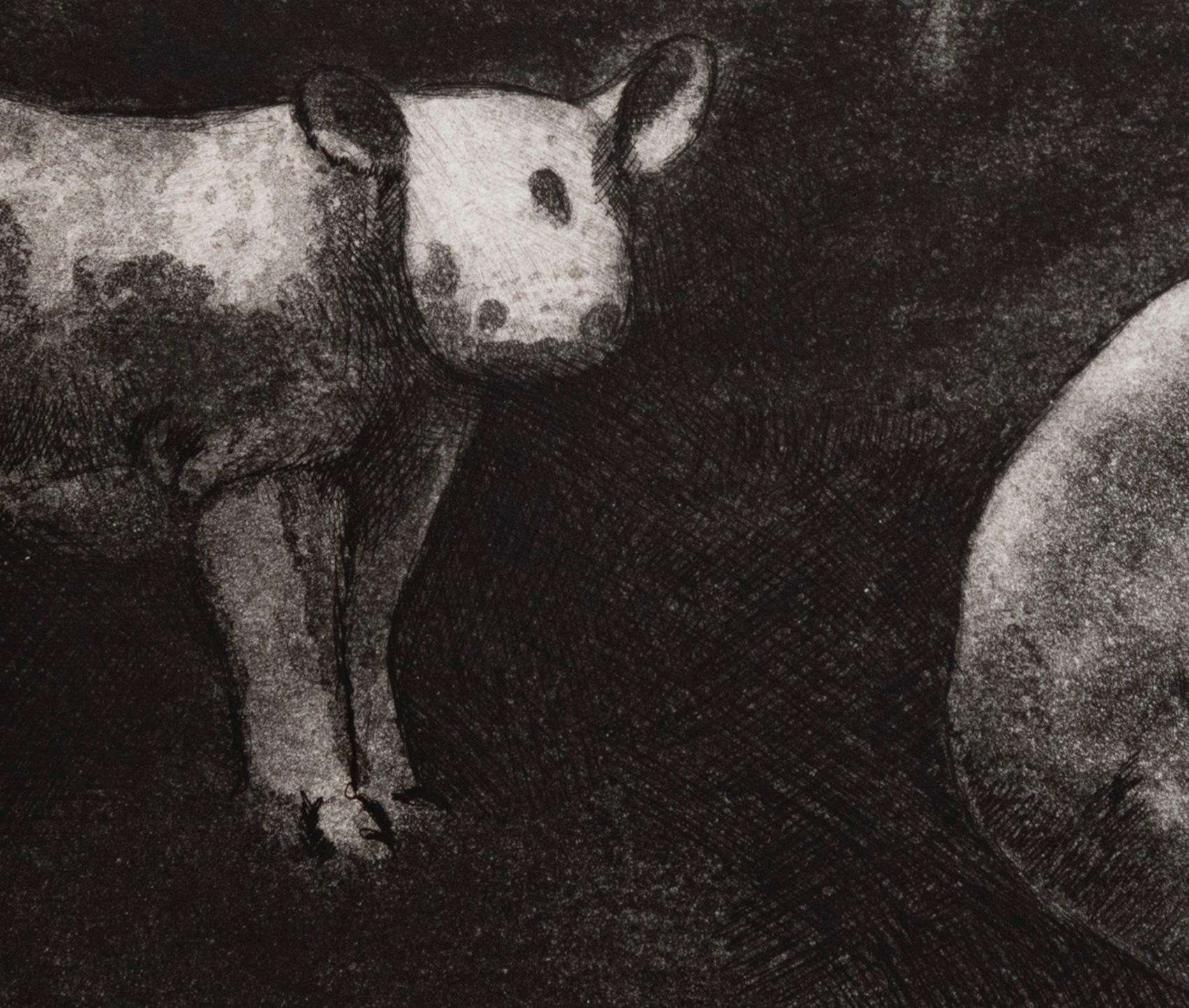 Rhino and Antelope-A : etching with wild animals For Sale 1