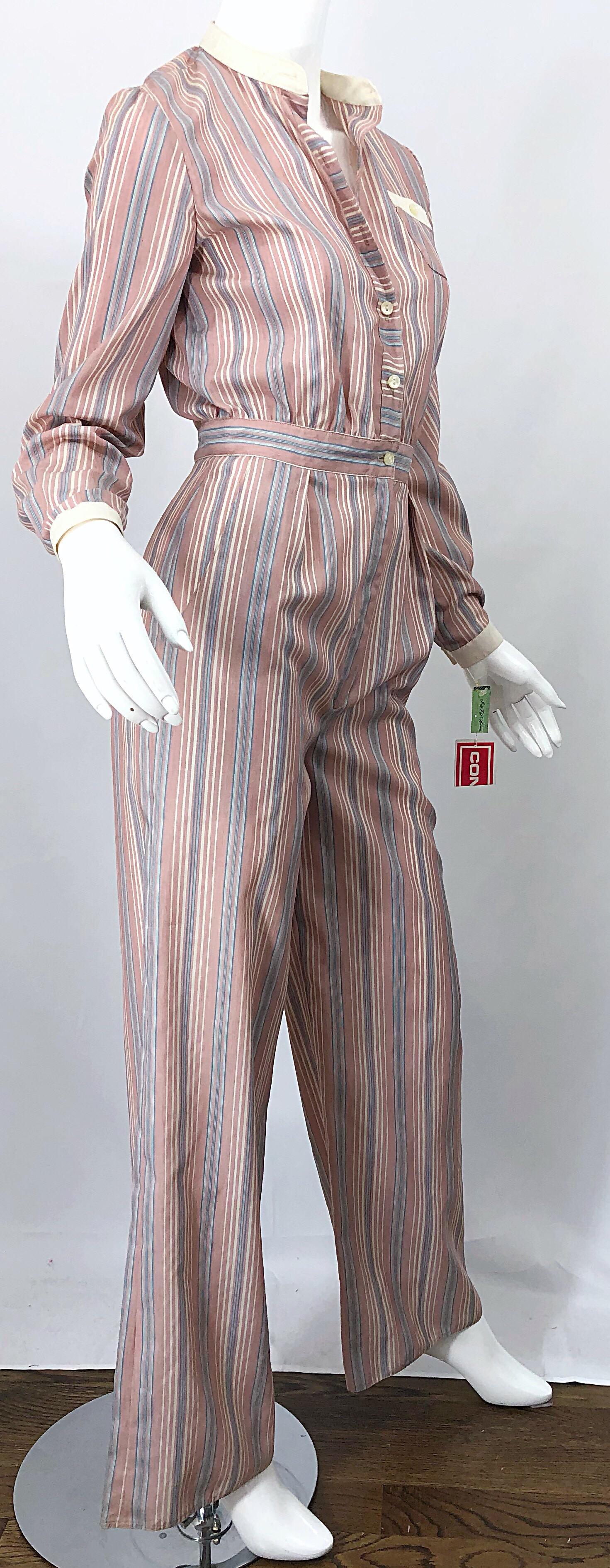 Ronald Kolodzie 1970s NWT Striped Wide Leg Vintage Cotton Blend 70s Jumpsuit For Sale 2