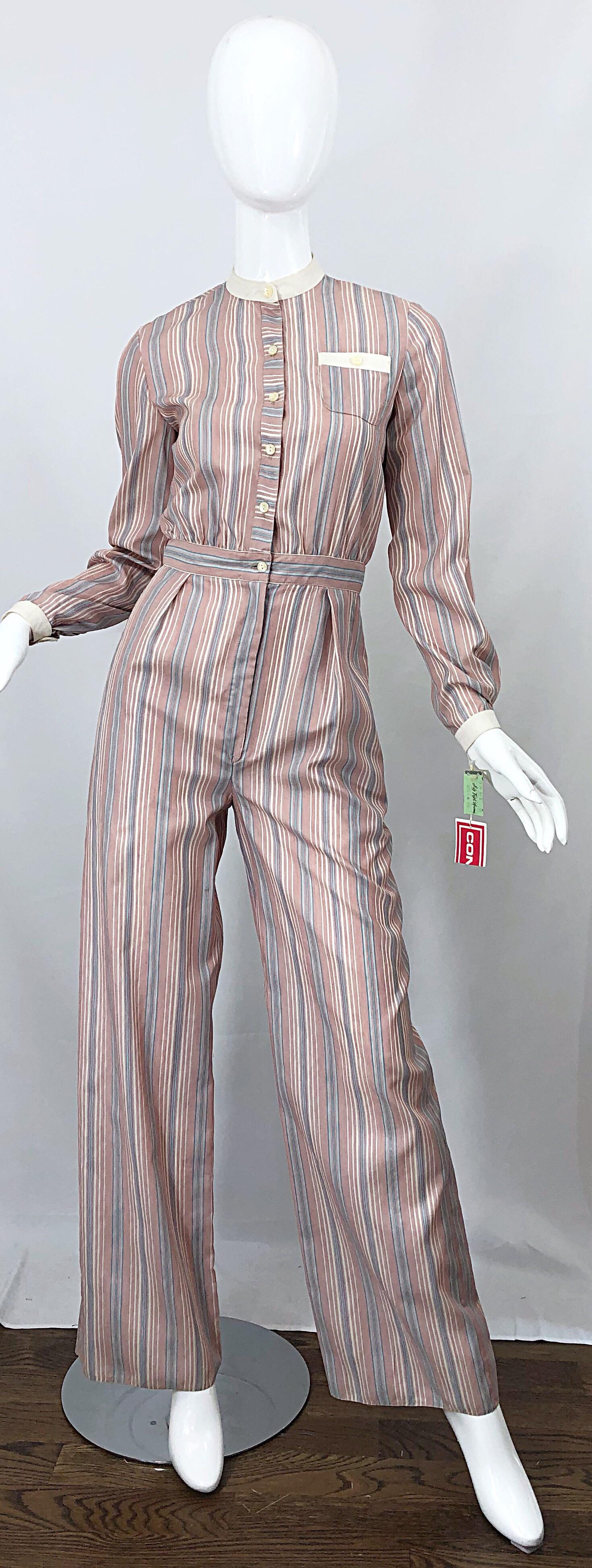 Ronald Kolodzie 1970s NWT Striped Wide Leg Vintage Cotton Blend 70s Jumpsuit For Sale 4
