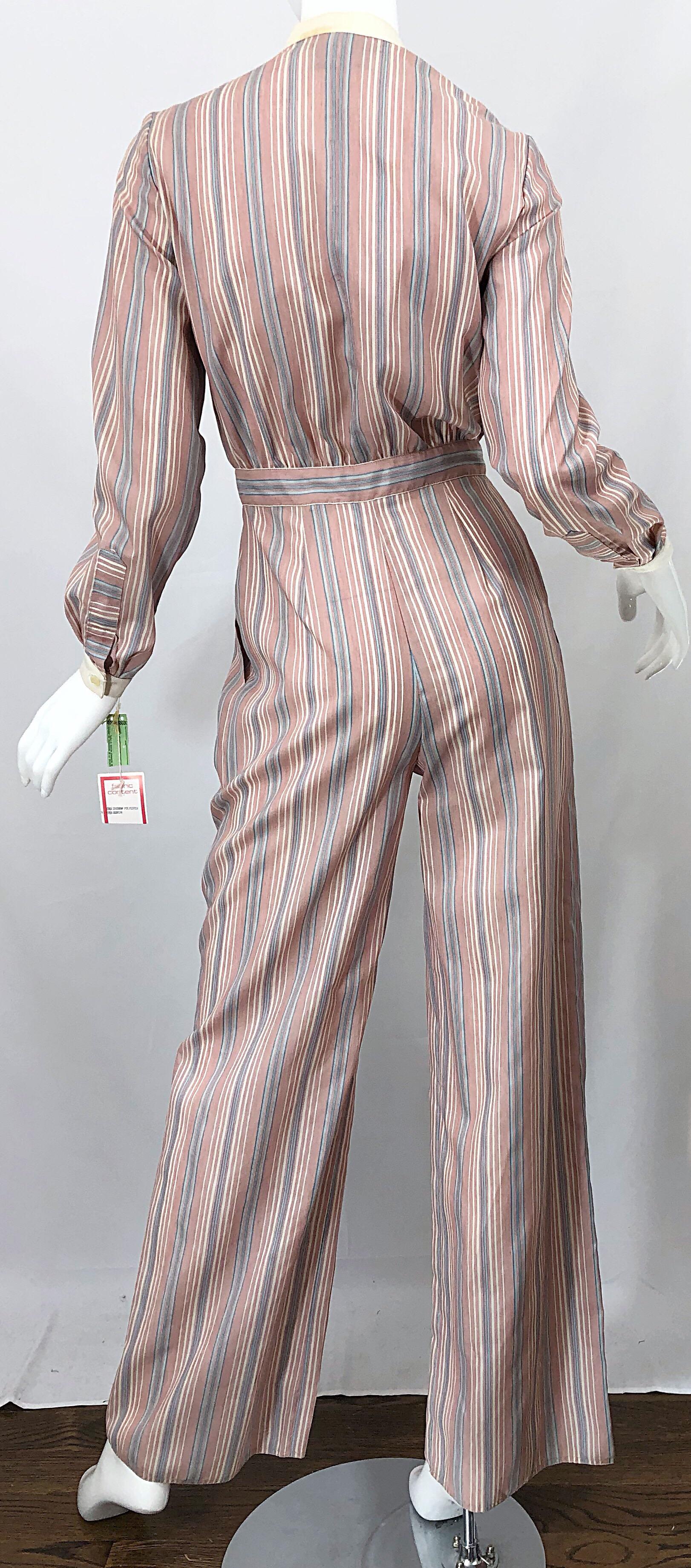 Ronald Kolodzie 1970s NWT Striped Wide Leg Vintage Cotton Blend 70s Jumpsuit For Sale 5
