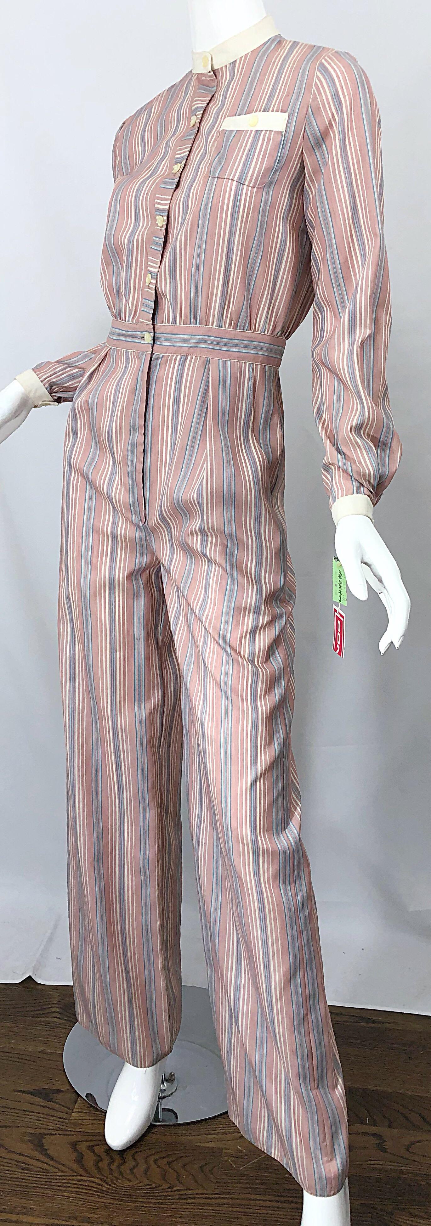 Ronald Kolodzie 1970s NWT Striped Wide Leg Vintage Cotton Blend 70s Jumpsuit For Sale 6