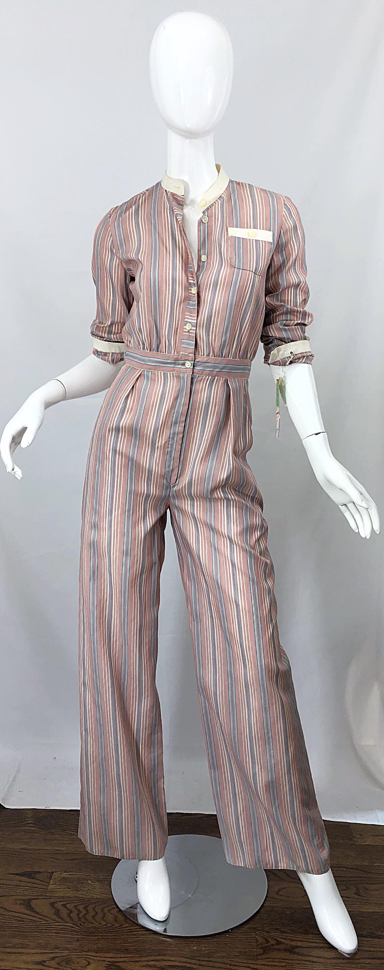 Ronald Kolodzie 1970s NWT Striped Wide Leg Vintage Cotton Blend 70s Jumpsuit For Sale 8