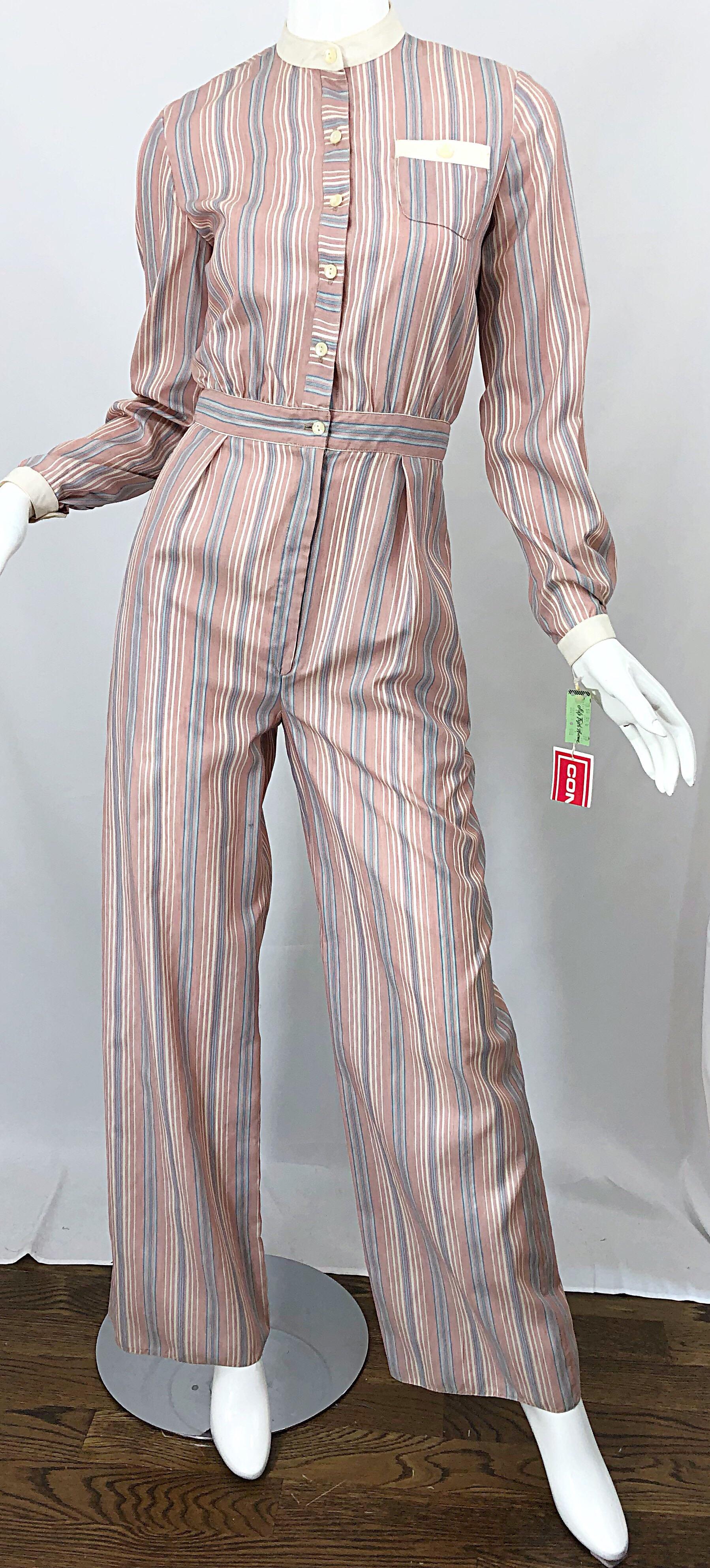 Ronald Kolodzie 1970s NWT Striped Wide Leg Vintage Cotton Blend 70s Jumpsuit For Sale 9