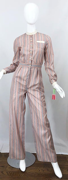 Ronald Kolodzie 1970s NWT Striped Wide Leg Vintage Cotton Blend 70s Jumpsuit