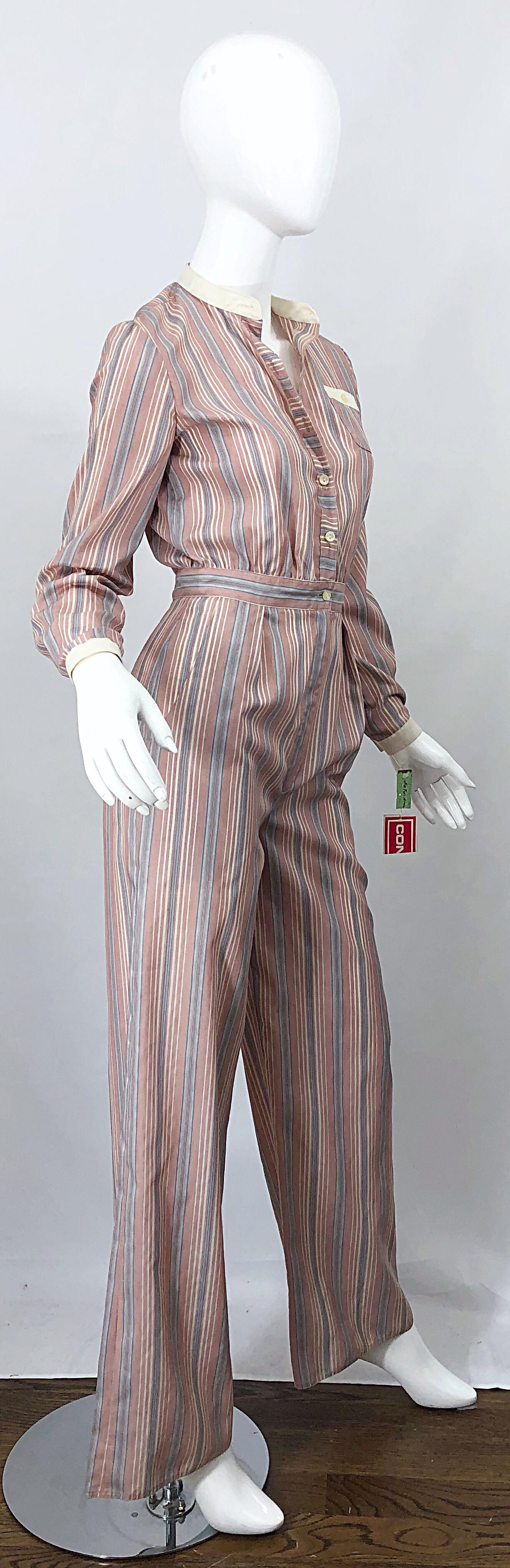 Ronald Kolodzie 1970s NWT Striped Wide Leg Vintage Cotton Blend 70s Jumpsuit In New Condition For Sale In San Diego, CA