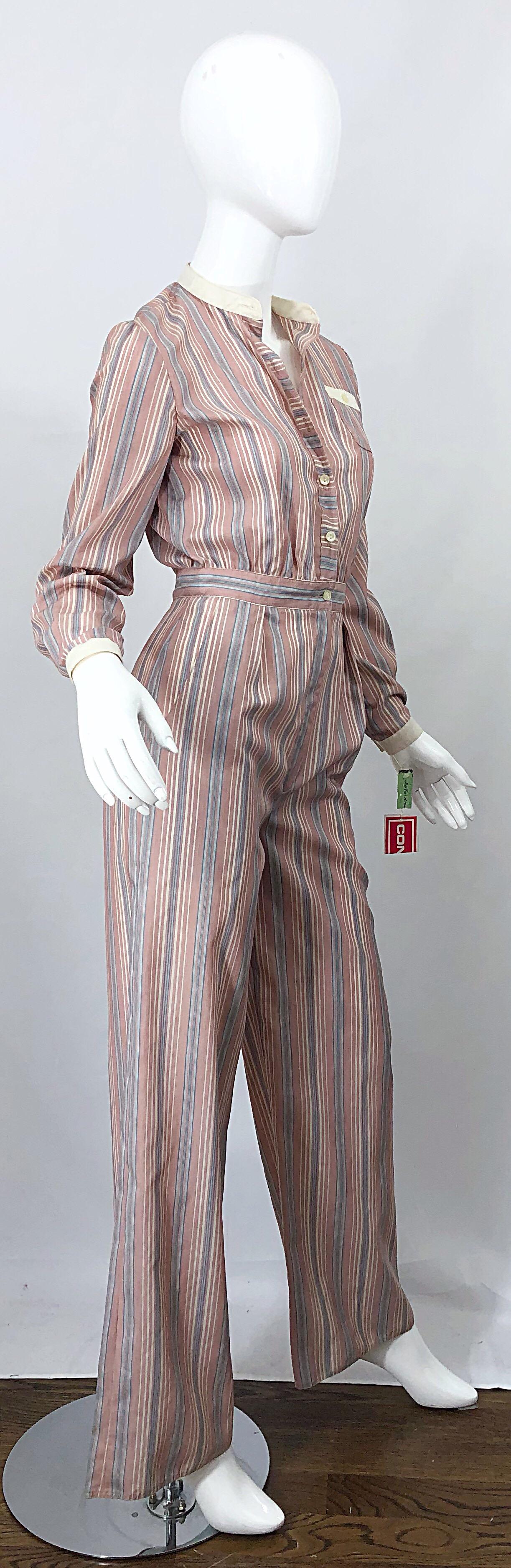 Ronald Kolodzie 1970s NWT Striped Wide Leg Vintage Cotton Blend 70s Jumpsuit In New Condition For Sale In San Diego, CA