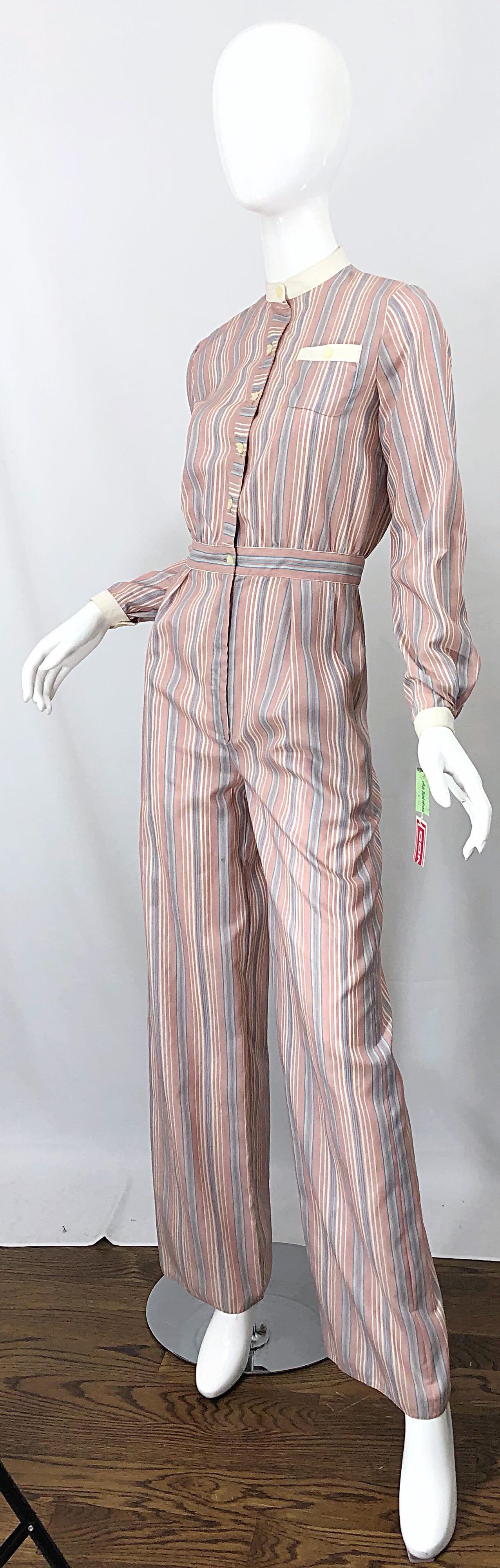 Ronald Kolodzie 1970s NWT Striped Wide Leg Vintage Cotton Blend 70s Jumpsuit For Sale 1