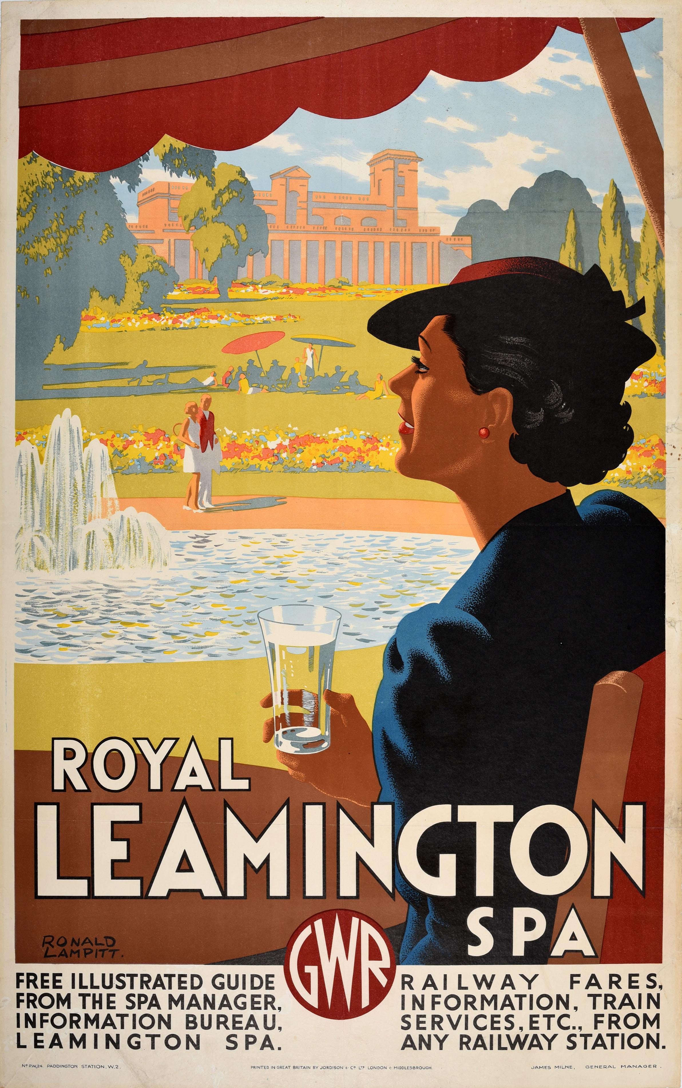 Ronald Lampitt Print - Original Vintage Railway Travel Poster Royal Leamington Spa GWR Jephson Gardens