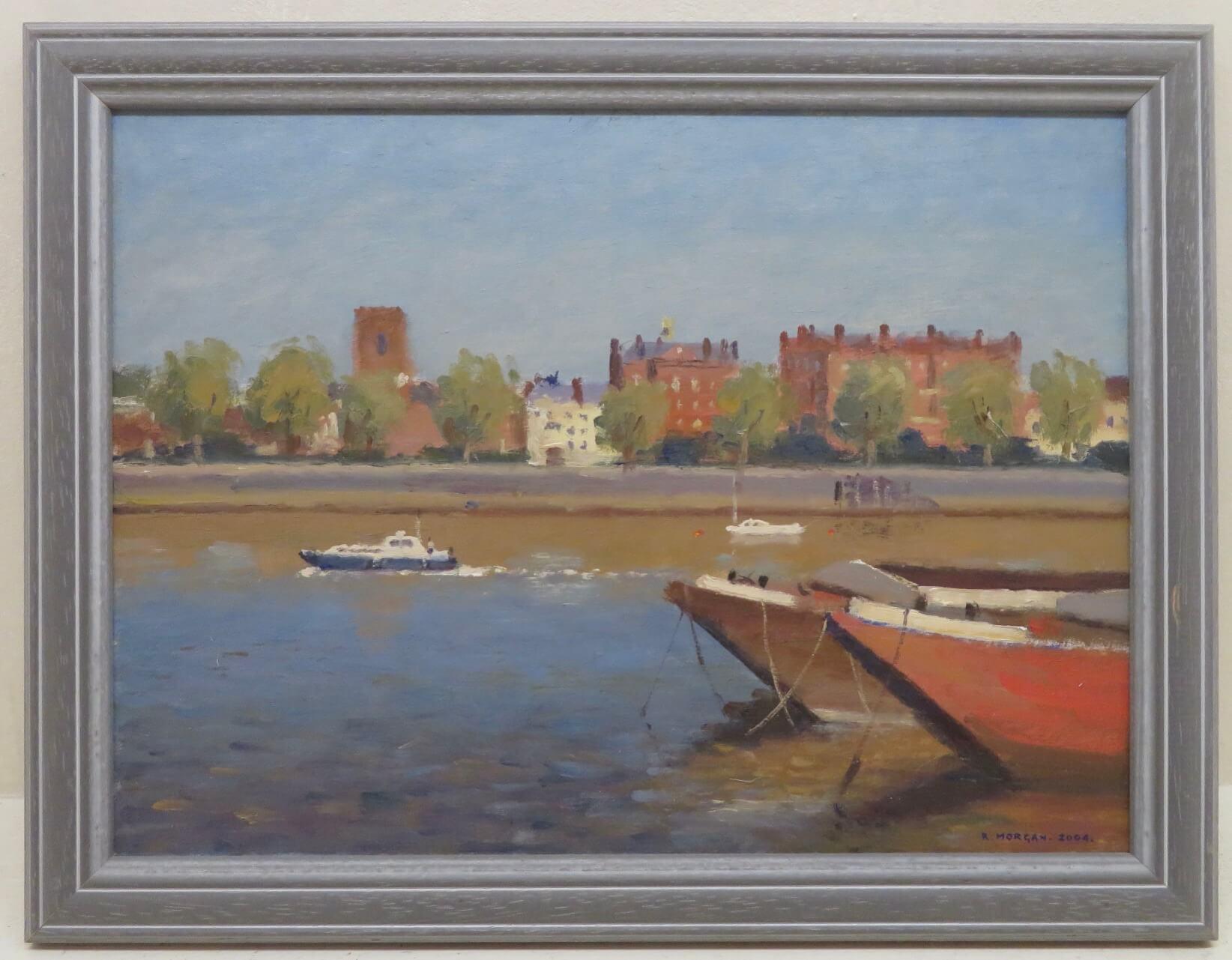 Postimpressionist 20. Jahrhundert Ölgemälde RIVER THAMES AT CHELSEA LONDON