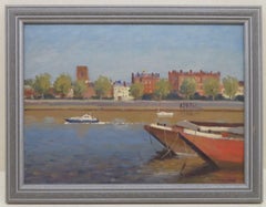 Postimpressionist 20. Jahrhundert Ölgemälde RIVER THAMES AT CHELSEA LONDON