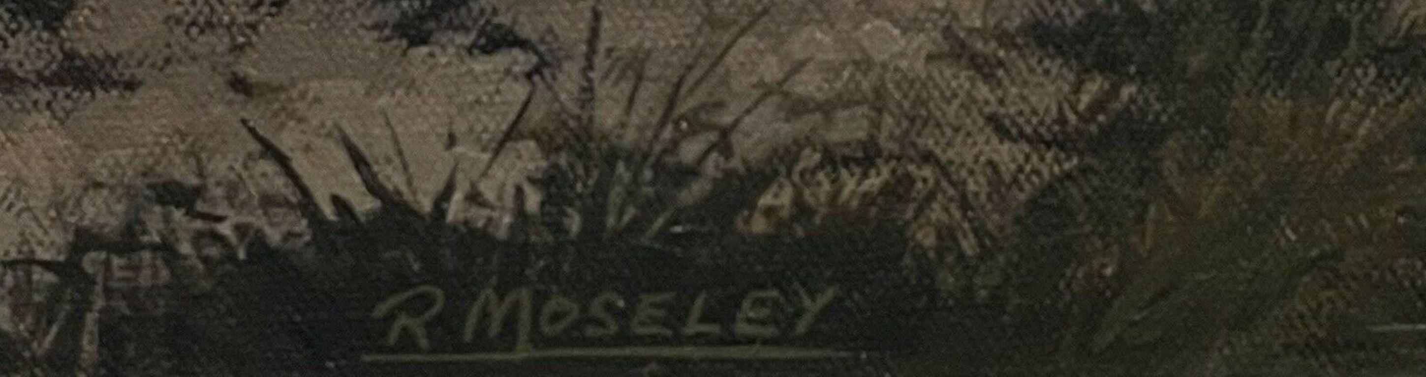 Artista/ Escuela: Ronald Moseley (británico, n.1931), firmado
Moseley nació en Marple, Cheshire, en 1931. Tras la educación secundaria general, asistió a la Escuela de Arte de Manchester. Tras dos años de Servicio Nacional, en los que se dedicó
