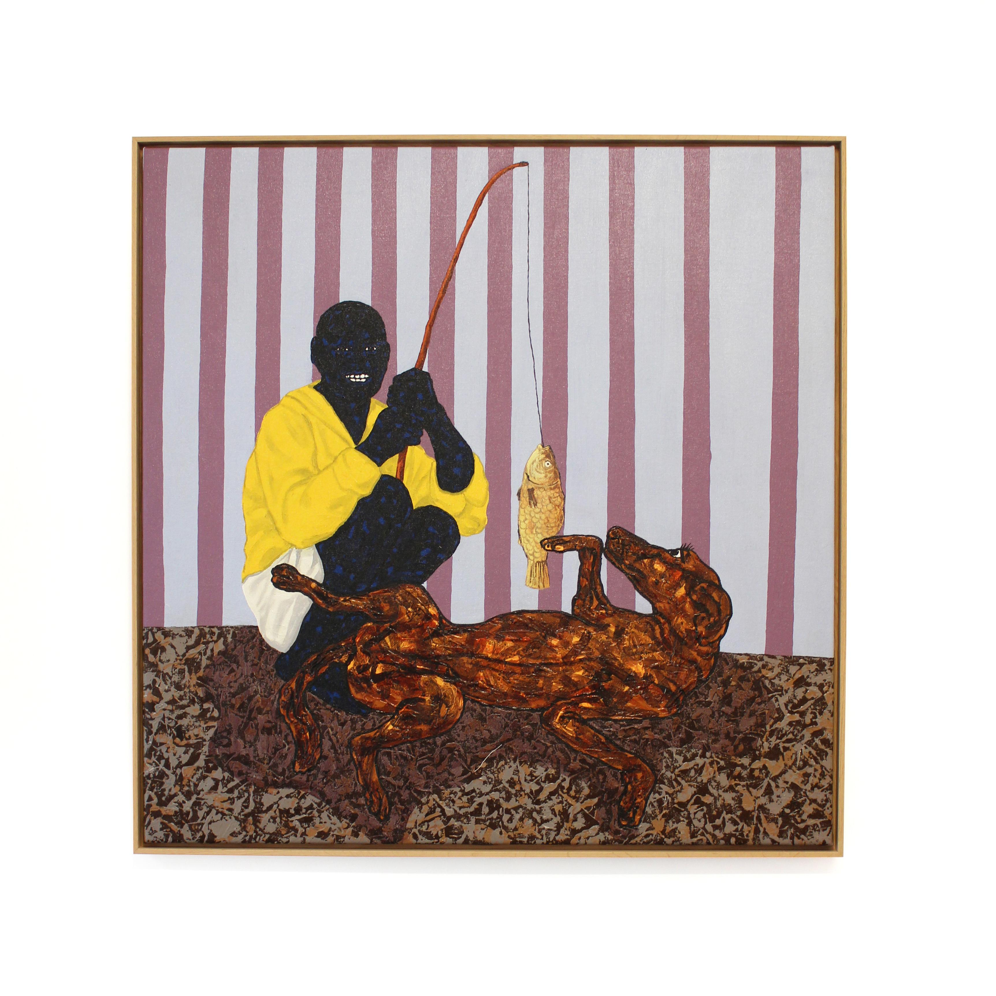 Boy with golden fish - Contemporary Painting by Ronald Mugabe