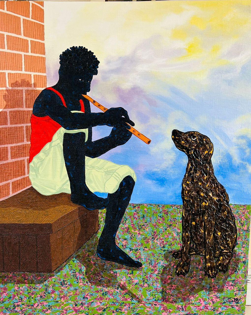 Joie et âme - Beige Portrait Painting par Ronald Mugabe