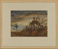 Ronald Olley (b.1923) - c. 2000 Mixed Media, Battlefield with Barbed Wire