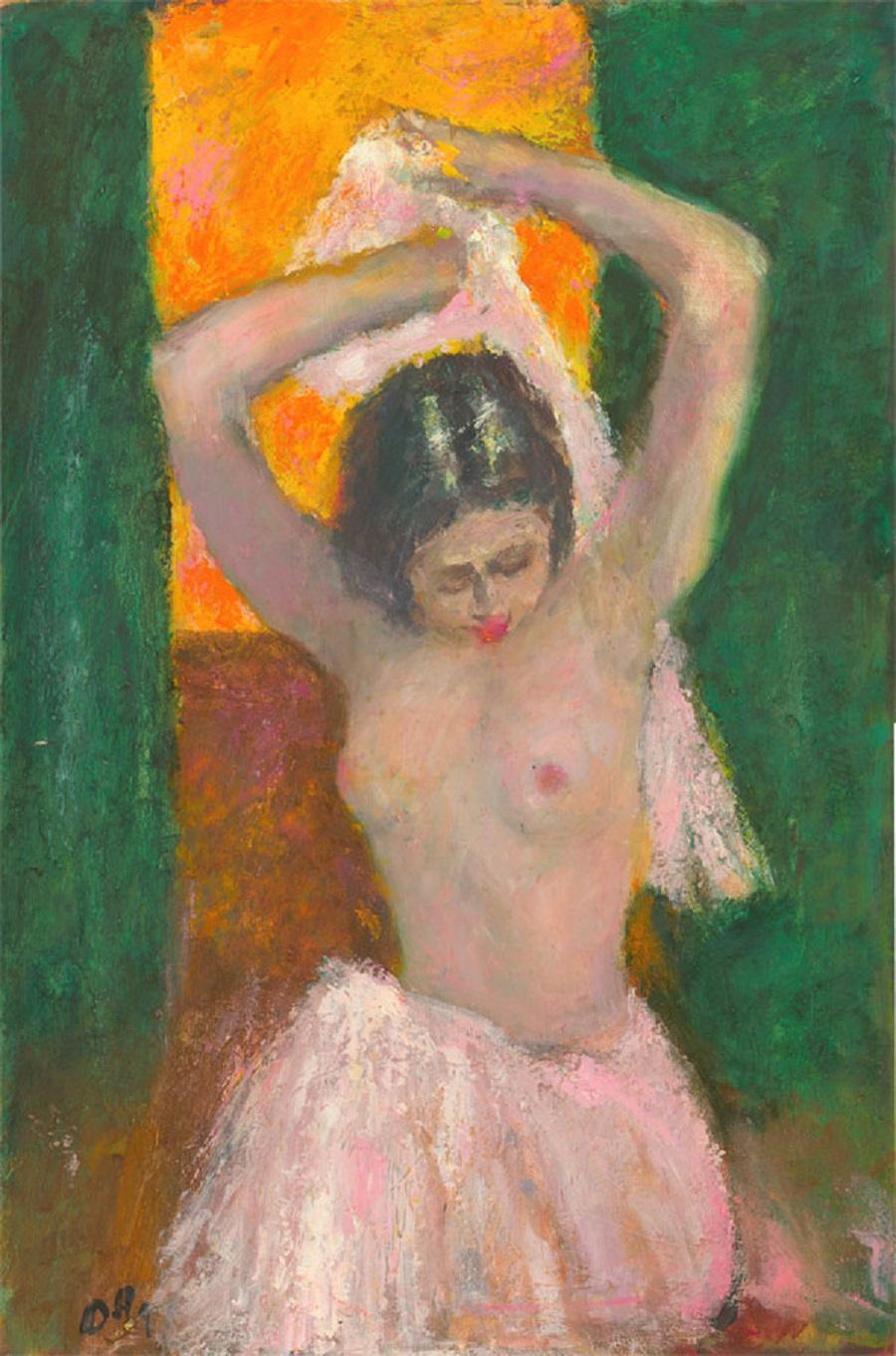 Ronald Olley (b.1923) - 1999 Oil, Female Nude in a Pink Skirt 1