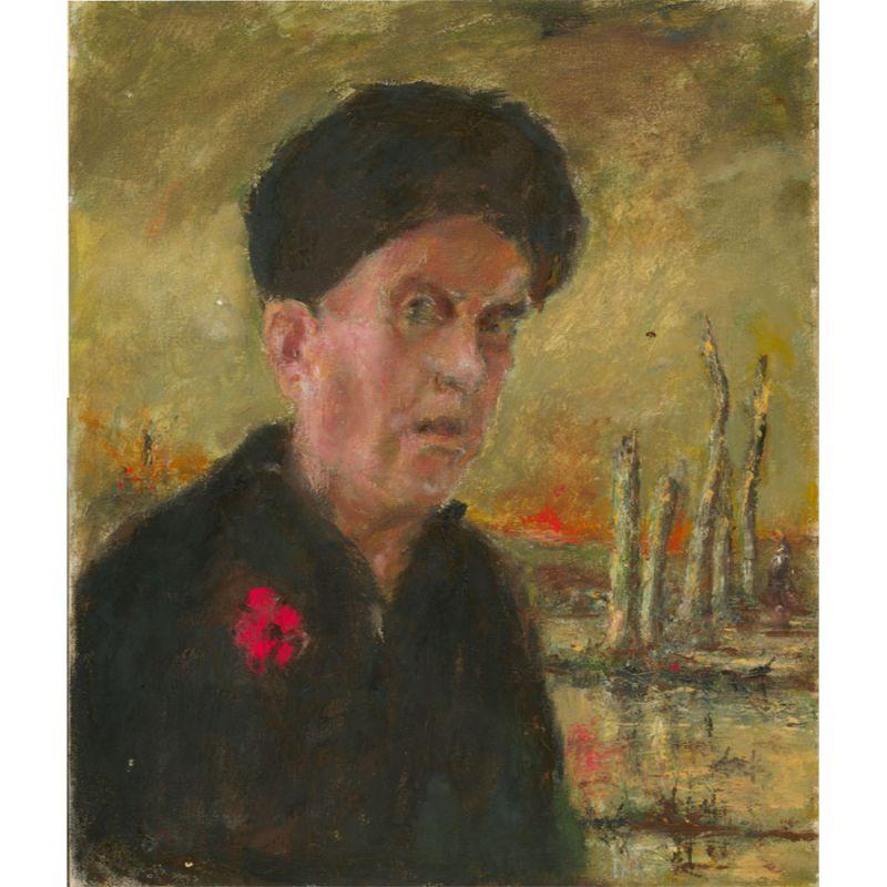 Ronald Olley (nato nel 1923) - c. 2000 Olio, Ritratto di un veterano su un campo di battaglia 1