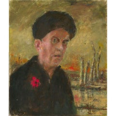 Ronald Olley (b.1923) - c. 2000 Oil, Portrait of a Veteran on a Battlefield