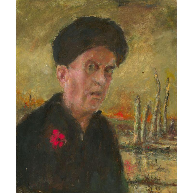 Ronald Olley (nato nel 1923) - c. 2000 Olio, Ritratto di un veterano su un campo di battaglia 3