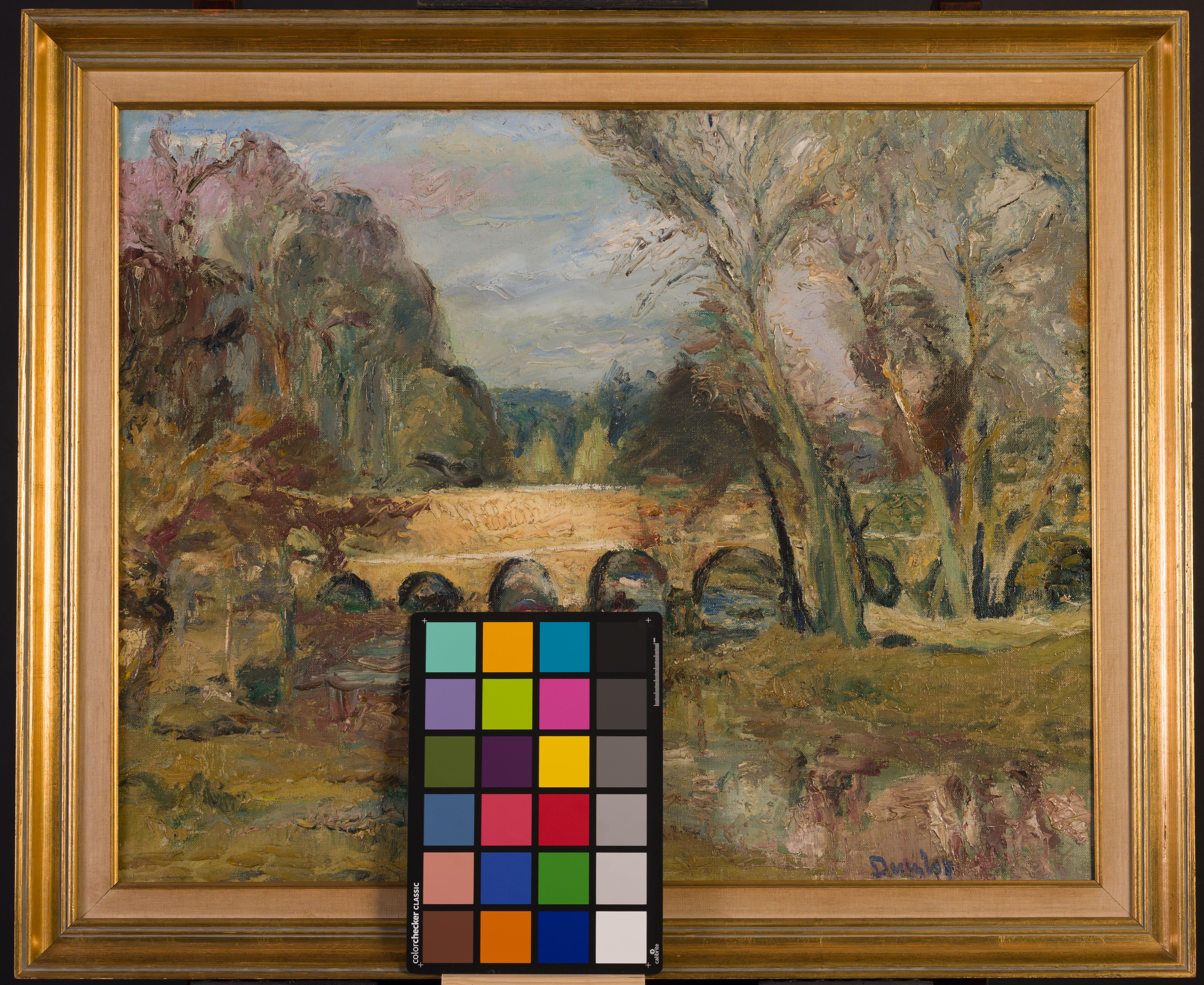 The Bridge - Brown Landscape Painting by Ronald Ossary Dunlop