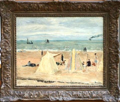 Calais Beach - Early 20th Century Oil, Figures in Coastal Landscape by R Dunlop