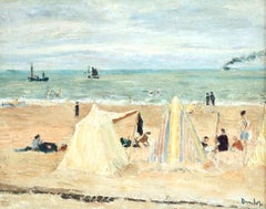 Calais Beach - Early 20th Century Oil, Figures in Coastal Landscape by R Dunlop
