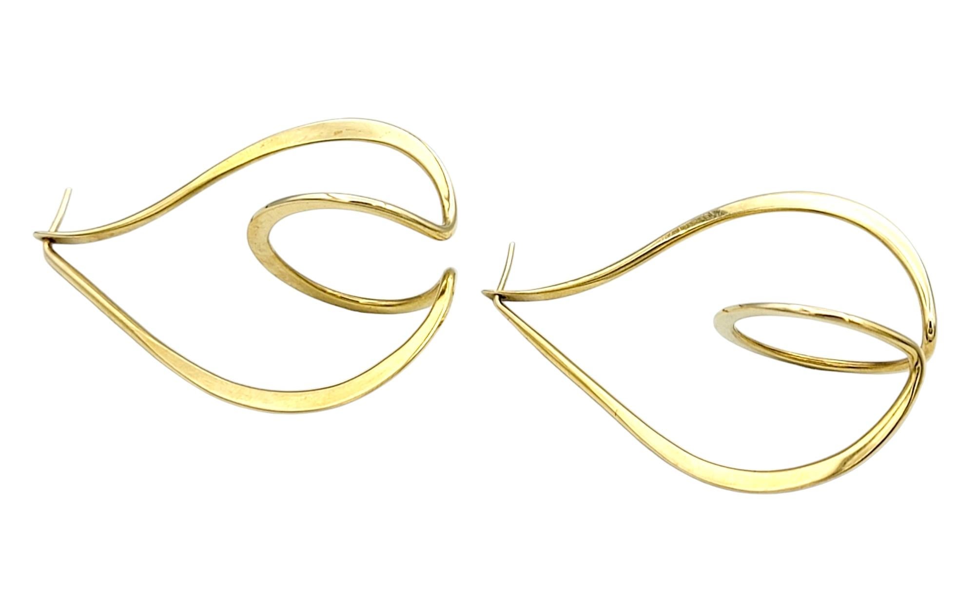 Contemporary Ronald Pearson Geometric Modernist Dimensional Hoop Earrings in 14 Karat Gold