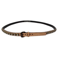 Ronald Pineau Skinny Light Brown Brass Studded Leather Belt