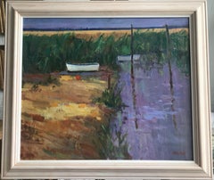 Ronald Ronaldson, Boats in the reeds, impressionist marshland scene